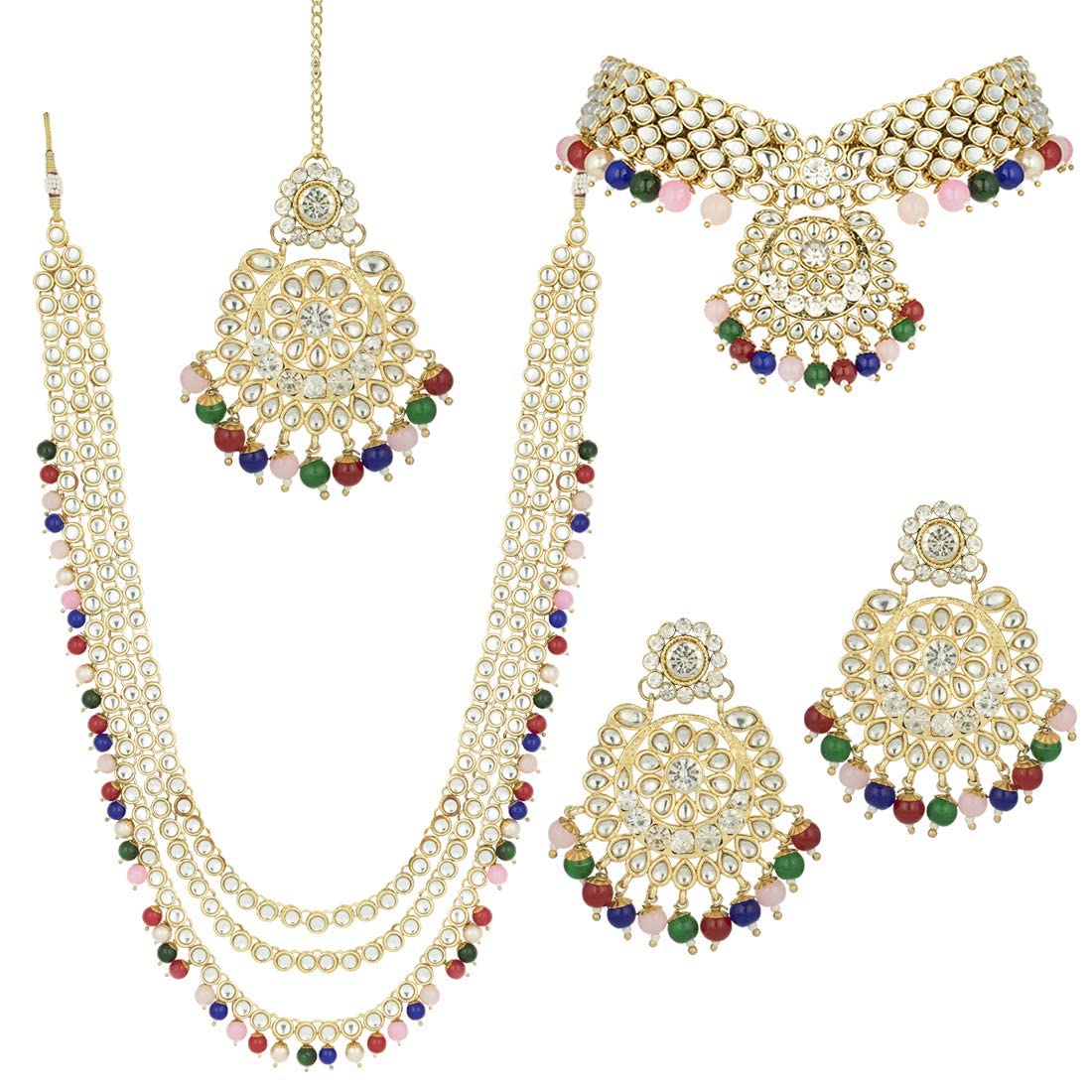 I Jewels Traditional 18K Gold Plated Kundan & Pearl Studded Bridal Choker Necklace Jewellery Set With Earrings & Maang Tikka for Women(IJ325Mul) (B0BJ6VN8TZ) Amazon Price History, Amazon Price Tracker