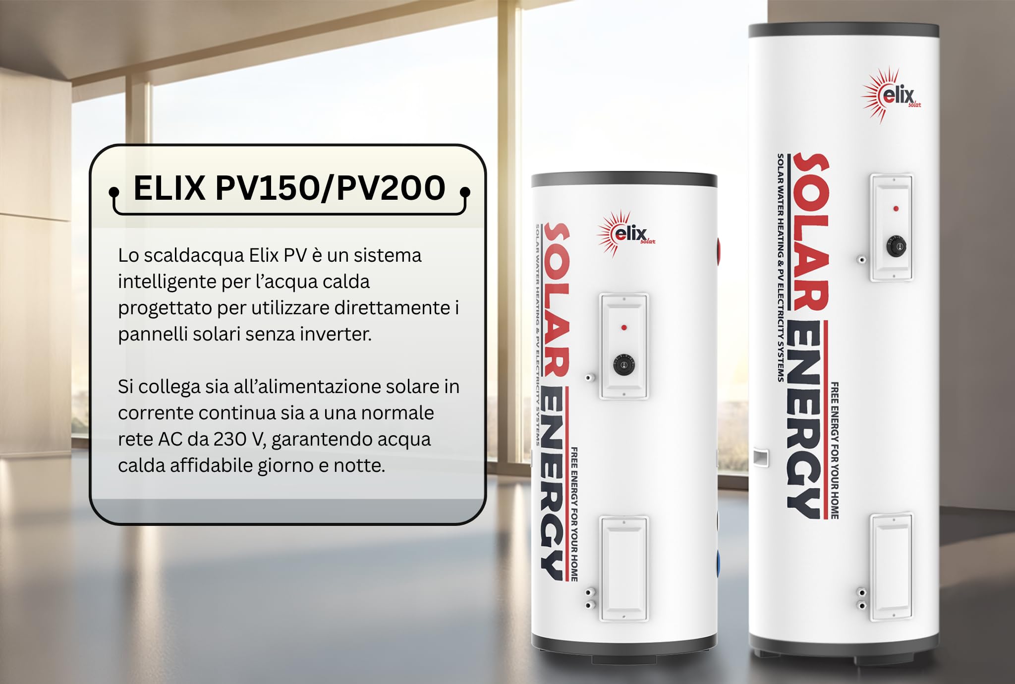 Scaldabagno Solare Fotovoltaico PV Elix 150/200 L | MPPT (con MPPT, 200L, DC 1500W)