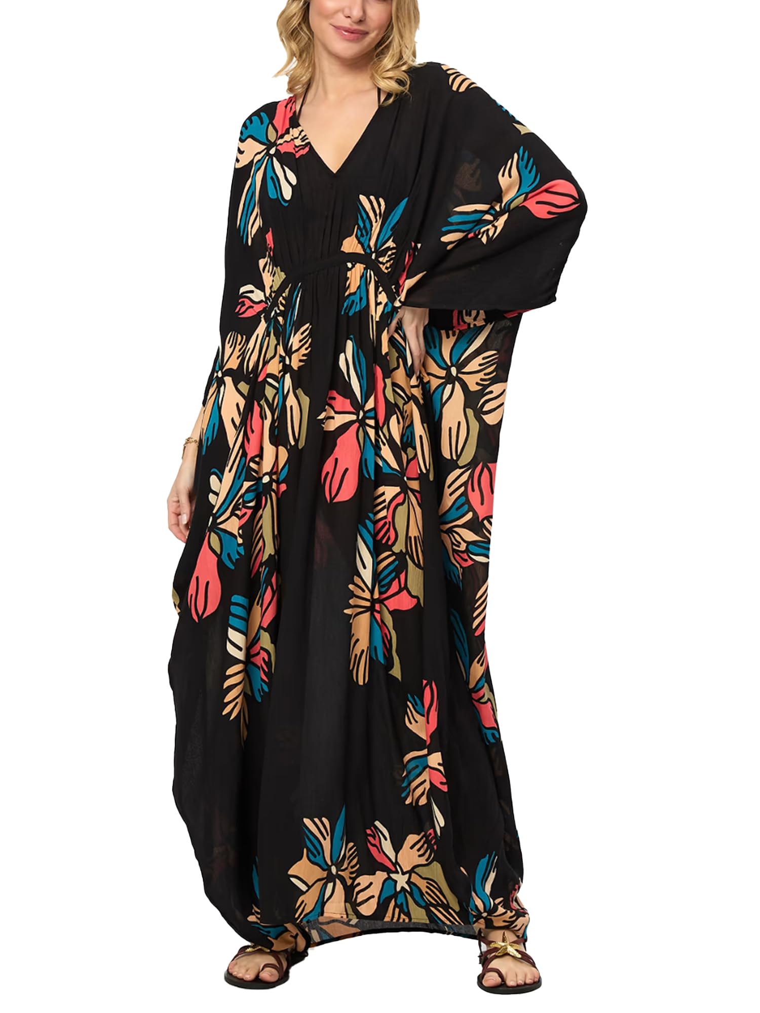 Moss Rose Kaftan Dresses for Women V Neck Summer Swimsuit Cover up Caftan Maxi Beach Dresses
