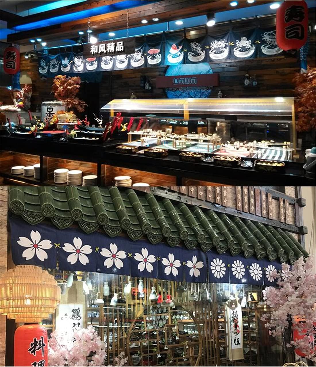 Zzooi Sushi Bar Doorway Short Noren (Japanese Curtain) - Japanese Restaurant Door Way Hanging Short Type Curtains 47x12 Inches