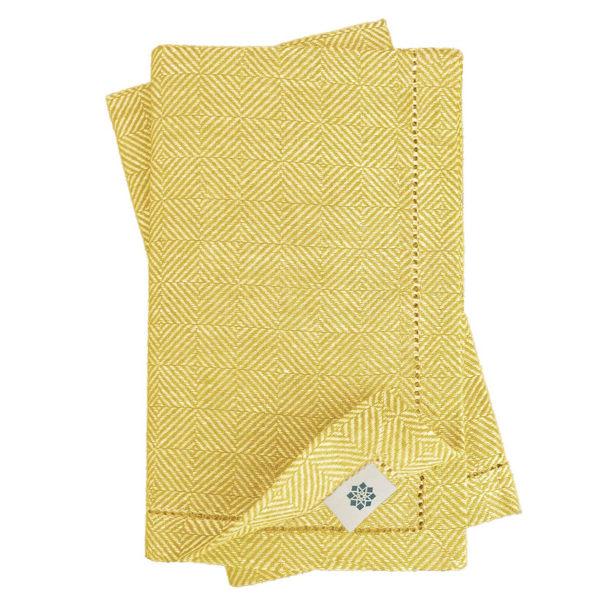 LINEN & COTTON Set di 4 Tovaglioli Scandi con Motivi Nordico, 100% Lino - Giallo Scuro (44 x 44cm)