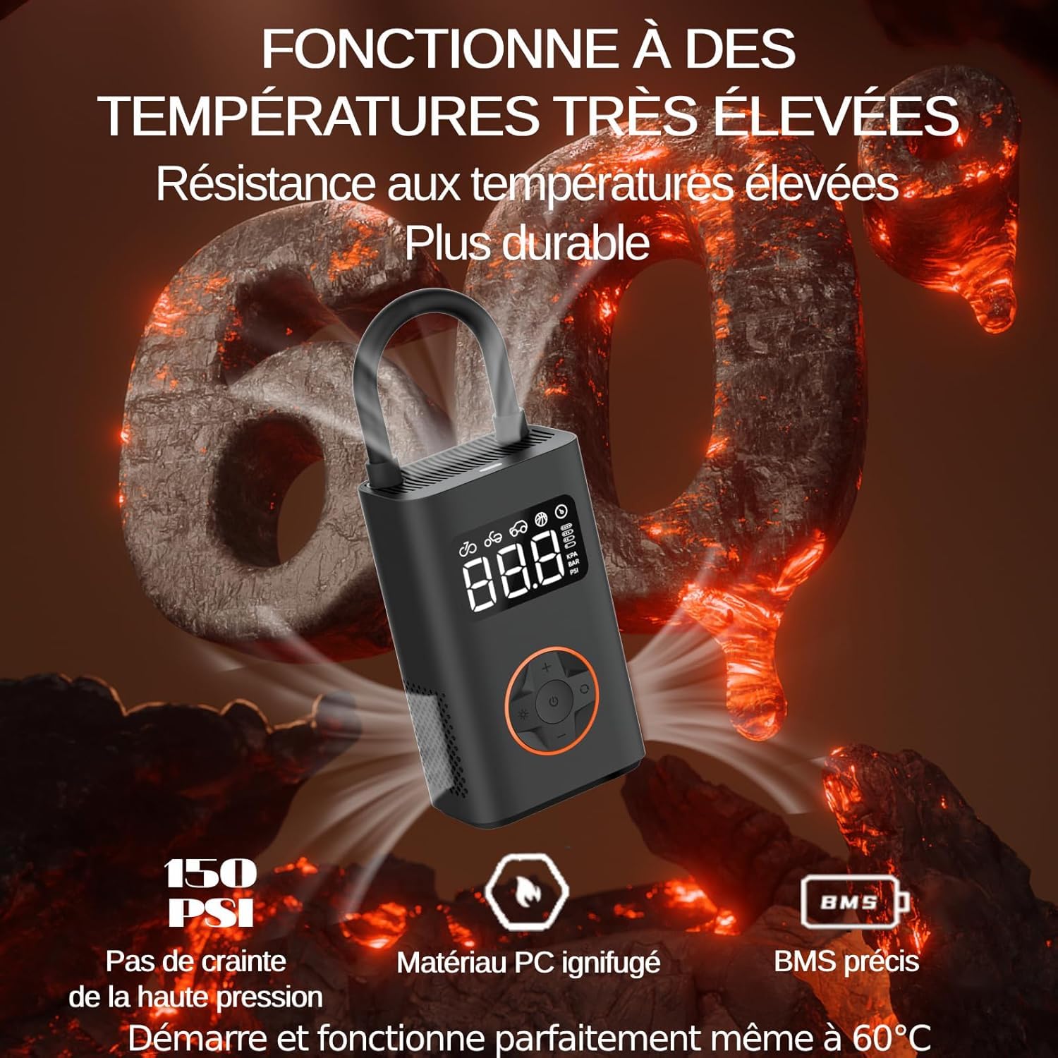 QiCYCLE Pompe a Velo Electrique 150PSI, 10,3Bar Gonfleur Pneus Voiture sans Fil pour Balle Voiture Moto Vélo (Autostop,Fonction Mémoire,Lumière LED&SOS Clignotant,18,5Wh)