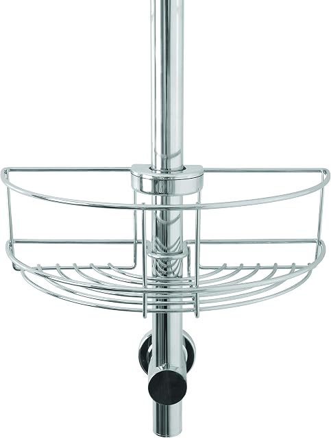 Croydex QM261041 Chrome Easy to Fit Riser Rail Basket Shower Storage, 5 Year Rust Free Guarantee, 8.5 x 26.5 x 13.5 cm