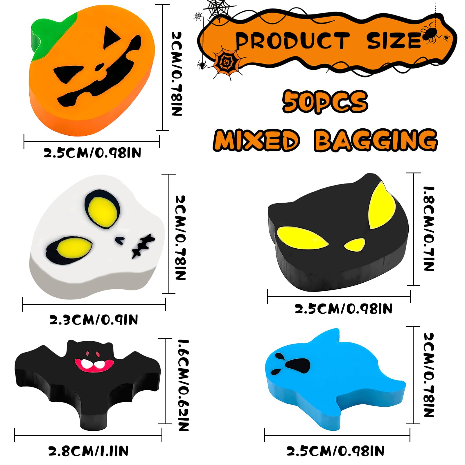 50 Mini Gomme da Cancellare per Halloween - Forma Zucca e Teschio per Bambini - Regalino Ufficio e Cancelleria