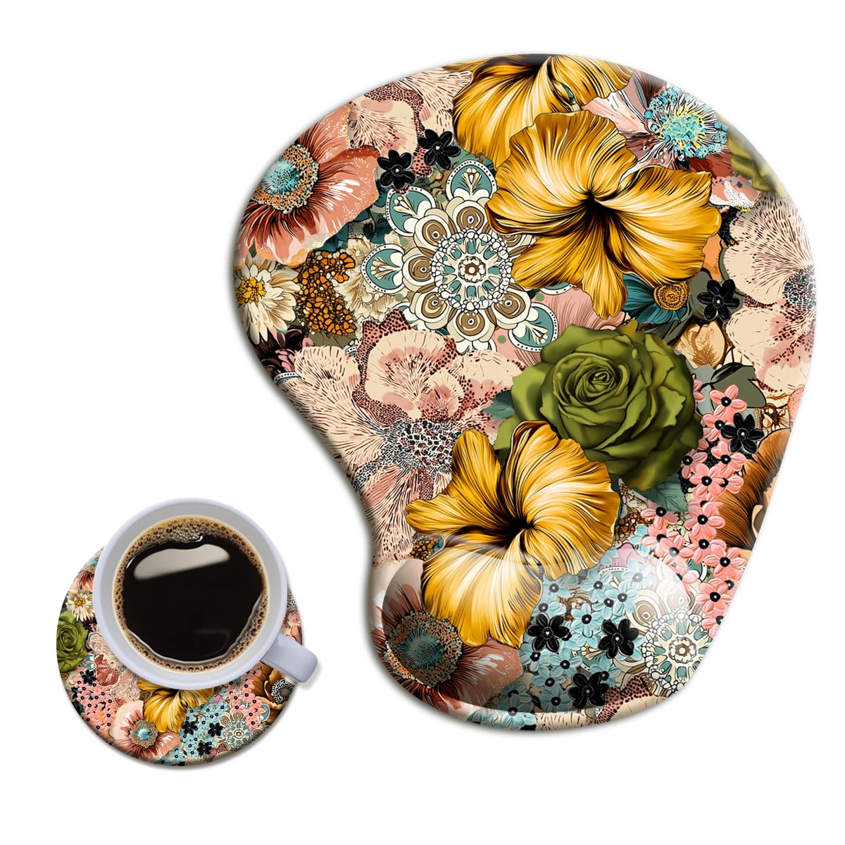 HOPONY Gel Wrist Rest Mouse Pad-Ergonomic Office Mousepad with Wrist Support-Non-Slip,Design Desk Accessories Mat for Home&Game Decor Boho Floral