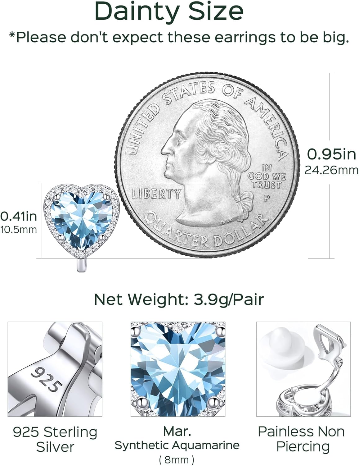 ChicSilver Clip On Earrings Women Hypoallergenic 925 Sterling Silver Birthstone Earrings for Women's Clip-on Earrings
