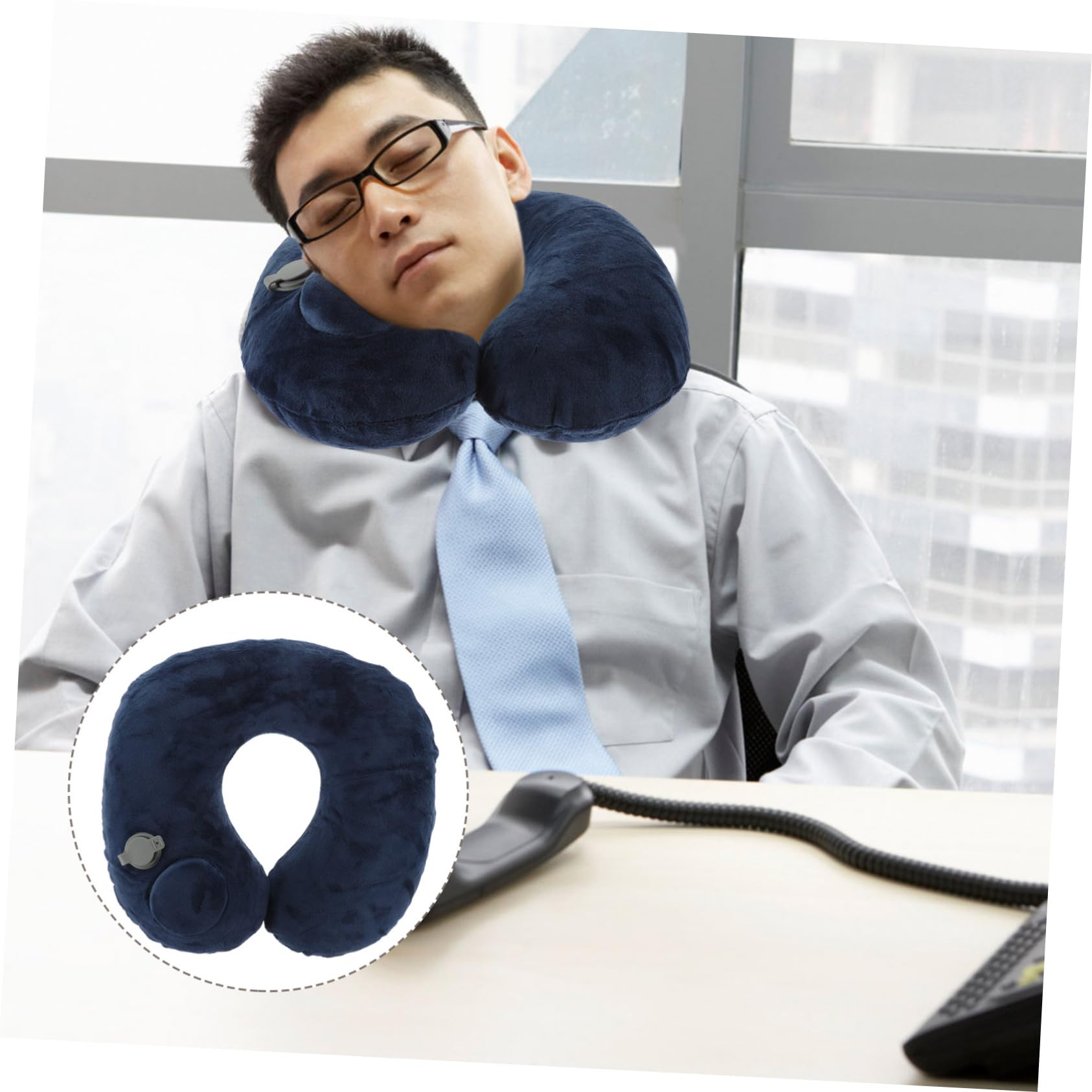 Levemolo Almohada Inflable Cuello Forma Almohada De Viaje Cervical Cómoda para Aviones Autobuses Trenes Hogar u Oficina Flocada