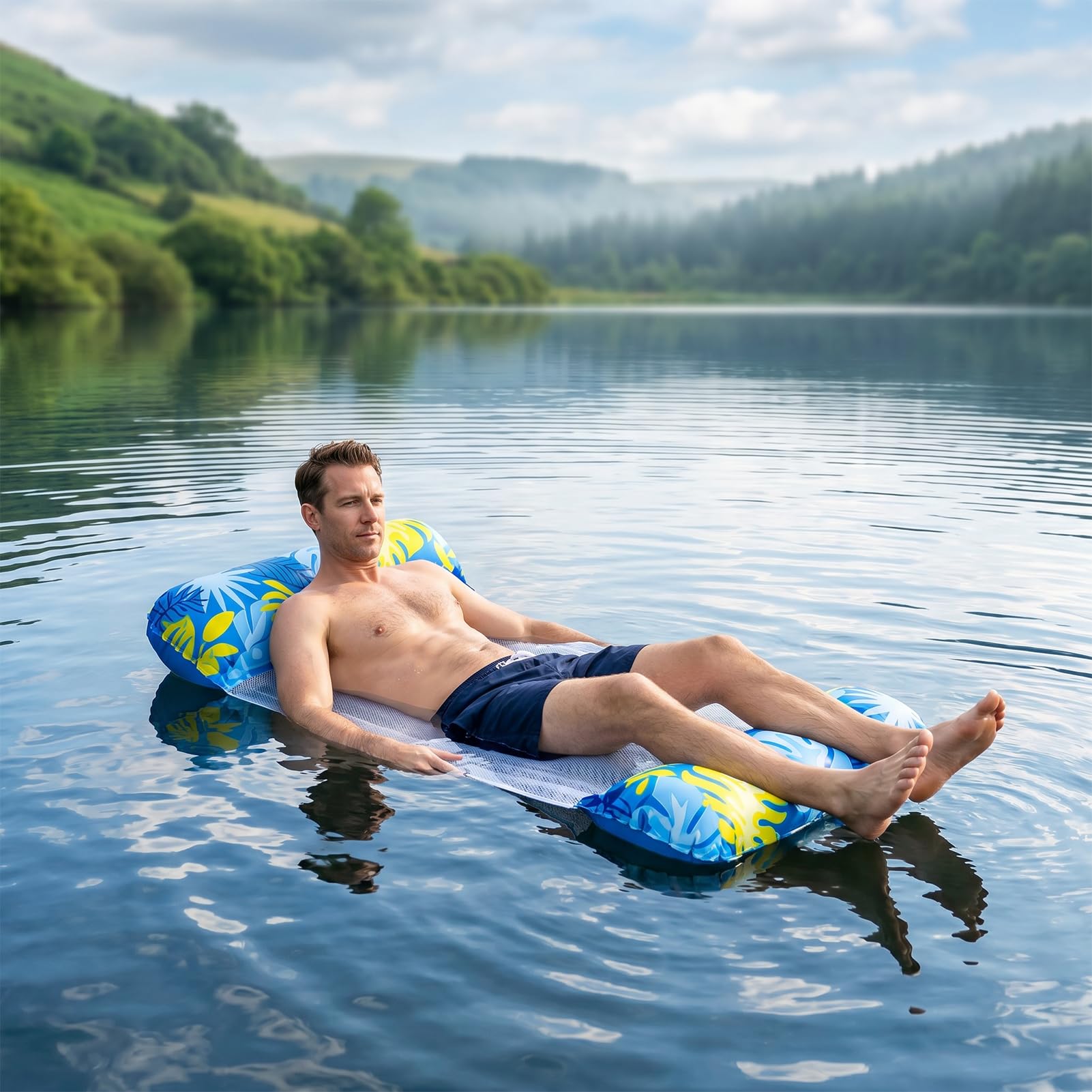 2 materassini gonfiabili per piscina, amaca ad acqua gonfiabile, con rete e pompa gonfiabile, galleggiante pieghevole per piscina e spiaggia