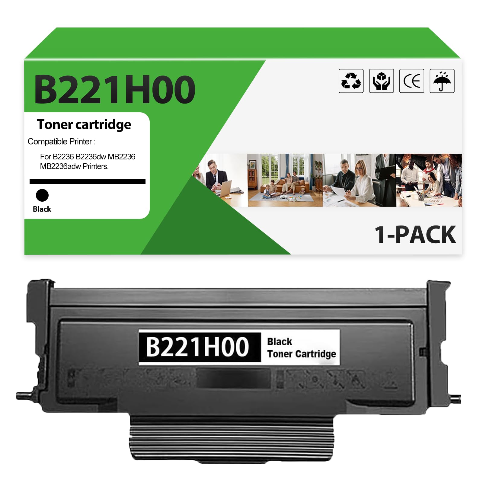 ZHINGUAN 1 Pack LEXB221H00 B221H00 Black High Yield Toner Cartridge Works for Lexmark B2236 B2236dw MB2236 MB2236adw Printer (with New Chip)
