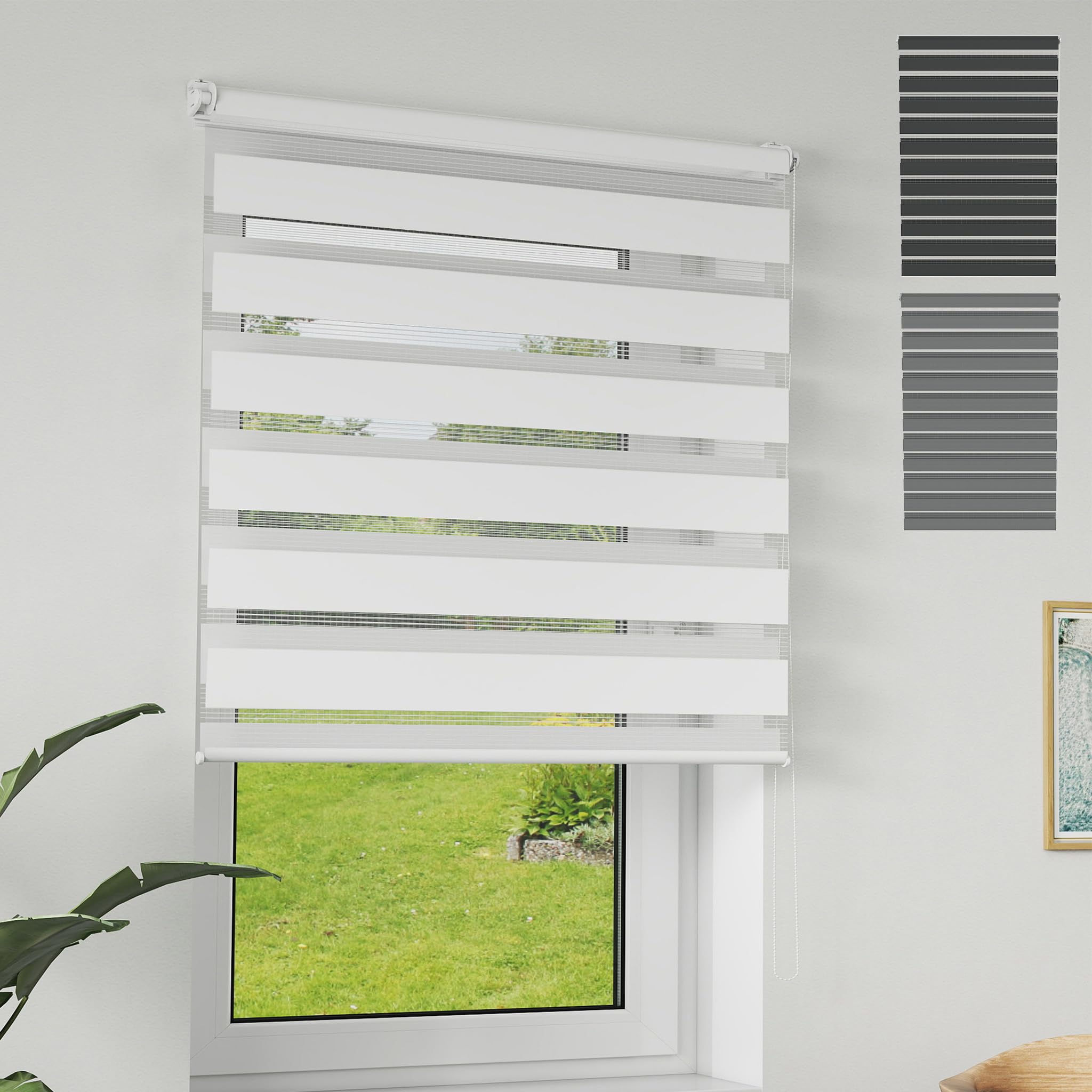 XMTECH Doppelrollo Klemmfix ohne Bohren – Lichtdurchlässiger & Verdunkelnder Zebra Rollo für Fenster & Türen, modernes S