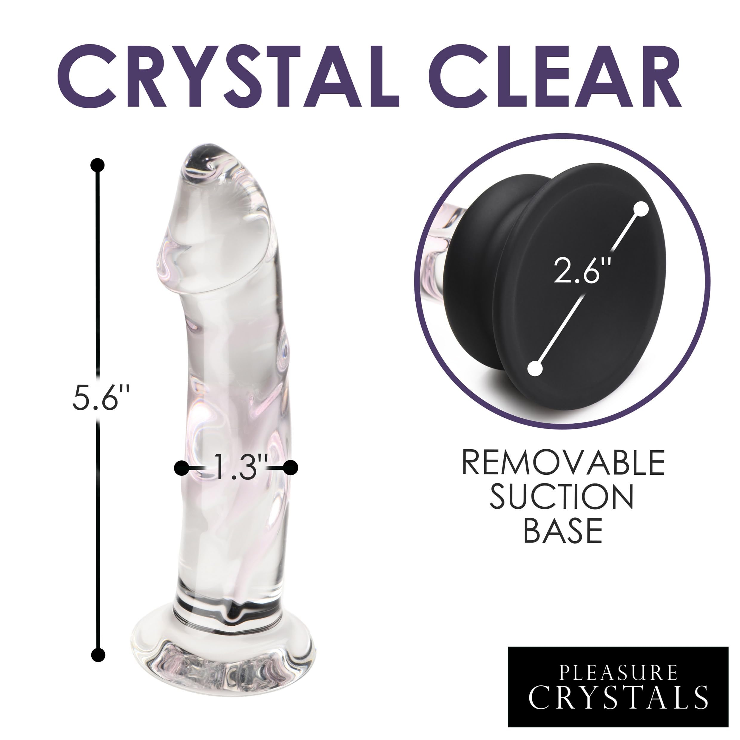 Pleasure Crystals 7" Glass Dildo with Silicone Base for Men, Women & Couples. Realistic Texture, Includes Removable Silicone Suction Cup, Ideal for Temperature Play. 2 Pieces, Clear.: 5.6 Inch