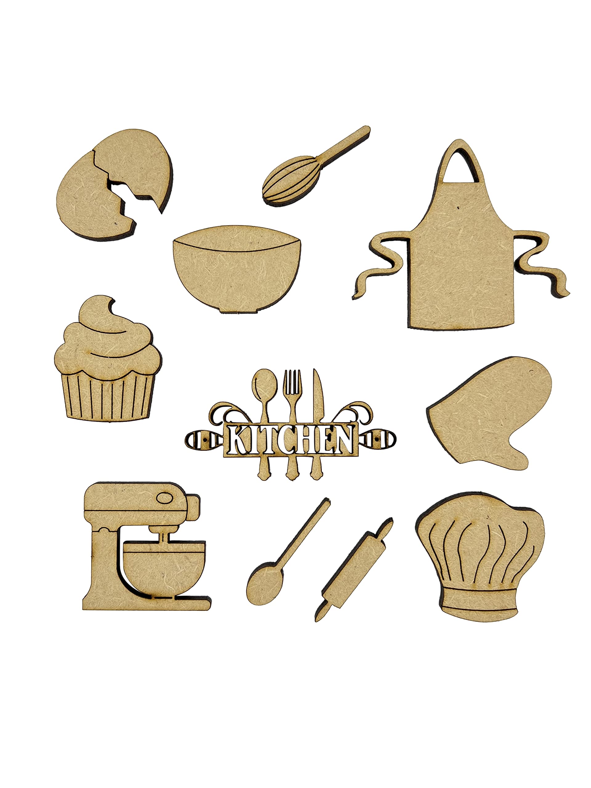 The Crafty Cow 20x Baking Cooking Kitchen Chef 3cm Wood Craft Embelishments Laser Cut Shape