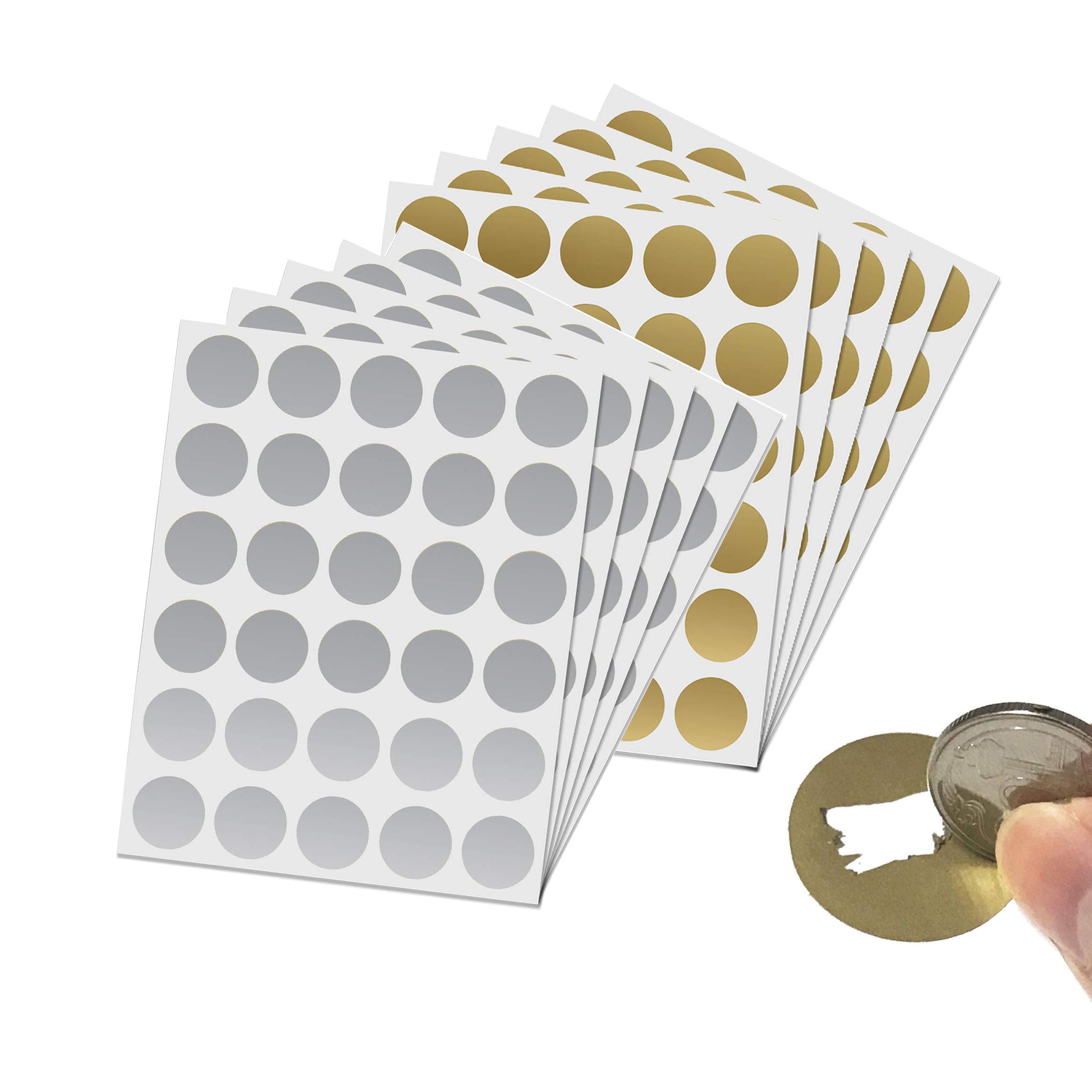 JCD 300 Pack, 1" Scratch Off Stickers Labels, Round Circle(5 sheets Silver,5 sheets Gold)