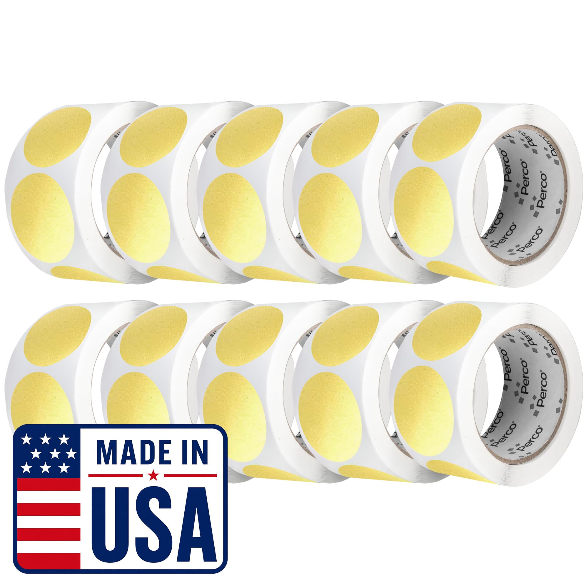Perco Metallic Gold Perforated Round Circle Dot Sticker 2-Inch Labels — 10 Rolls, 5,000 Stickers - VIP, Reward &amp; Premium Packaging Labels, High-End Branding - Made in USA