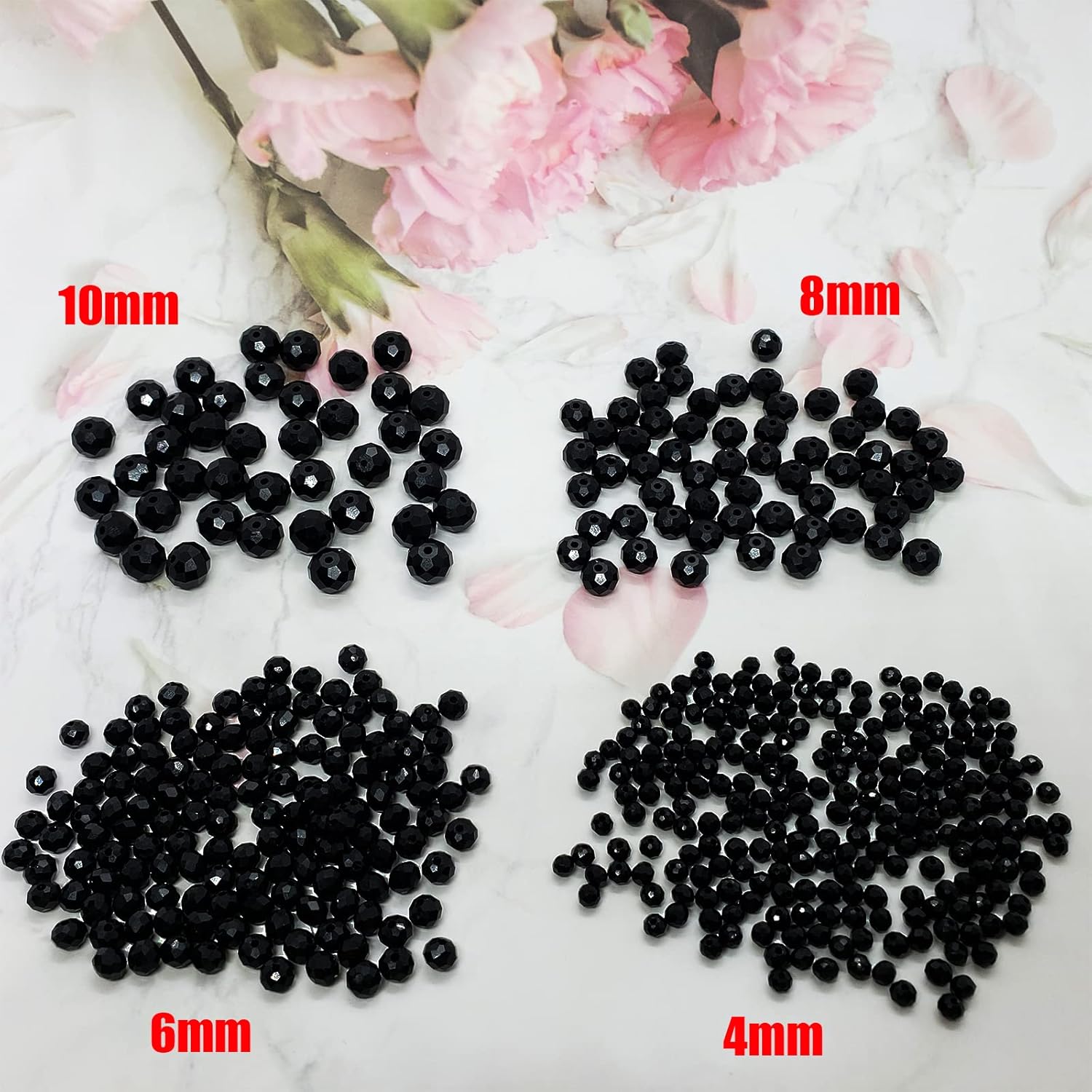 4mm Briolette 1350pcs Black Crystal Glass Beads Small Faceted Rondelle Shape Crystal Glass Spacer Beads for Bracelet Necklace Decorative Hand Jewelry Making - Black - Image 5