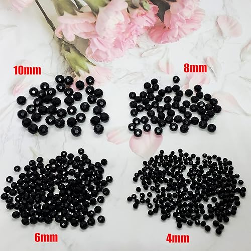 Miniatura 4 de Briolette - 320 cuentas de cristal negro con forma de Rondelle facetadas de 0.315 in, cuentas espaciadoras de cristal para pulseras, collares,