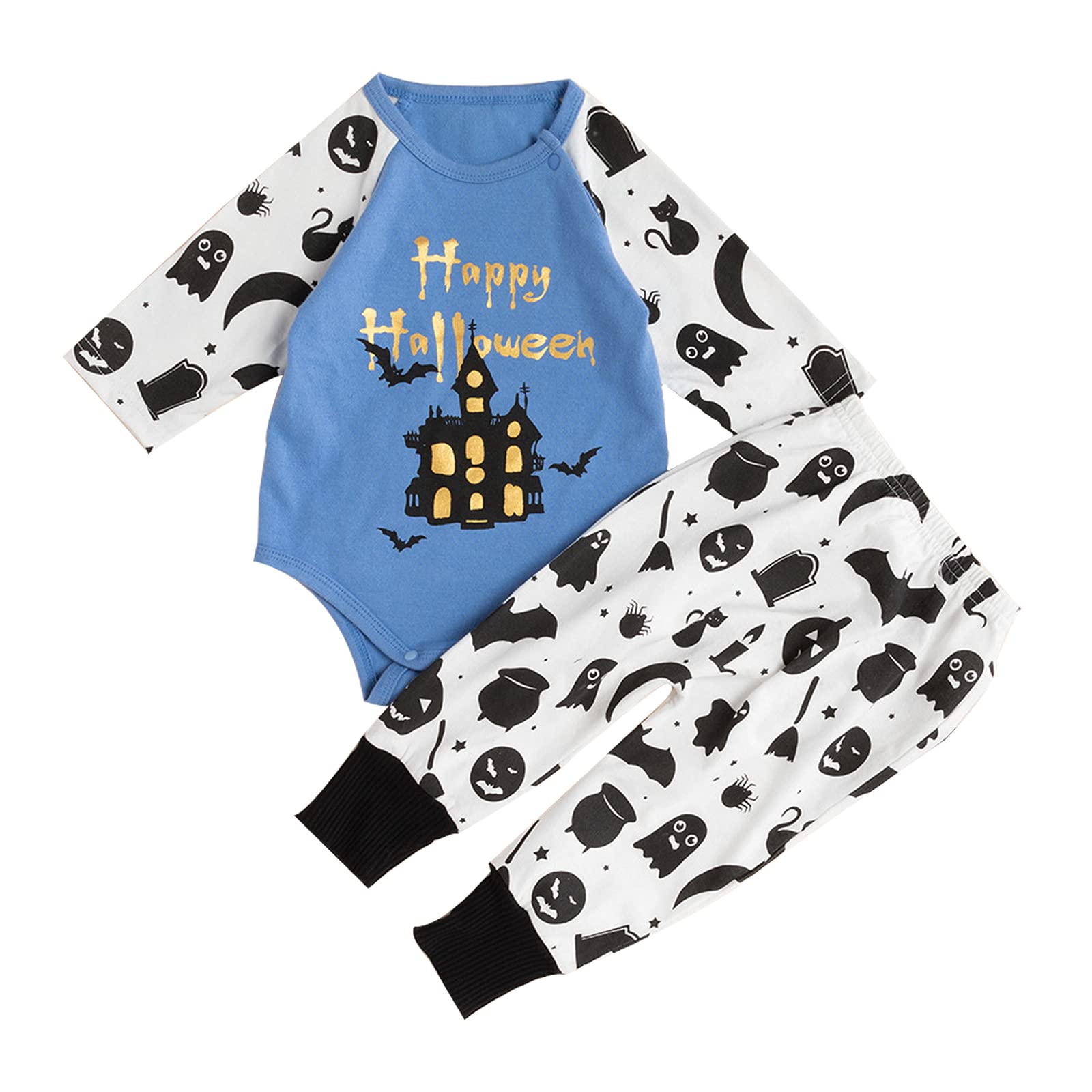 MAMIMAKA Halloween Baby Boy Girl Clothes 2PCS Outfits Set T-shirt and Ghost Pants 0-12M
