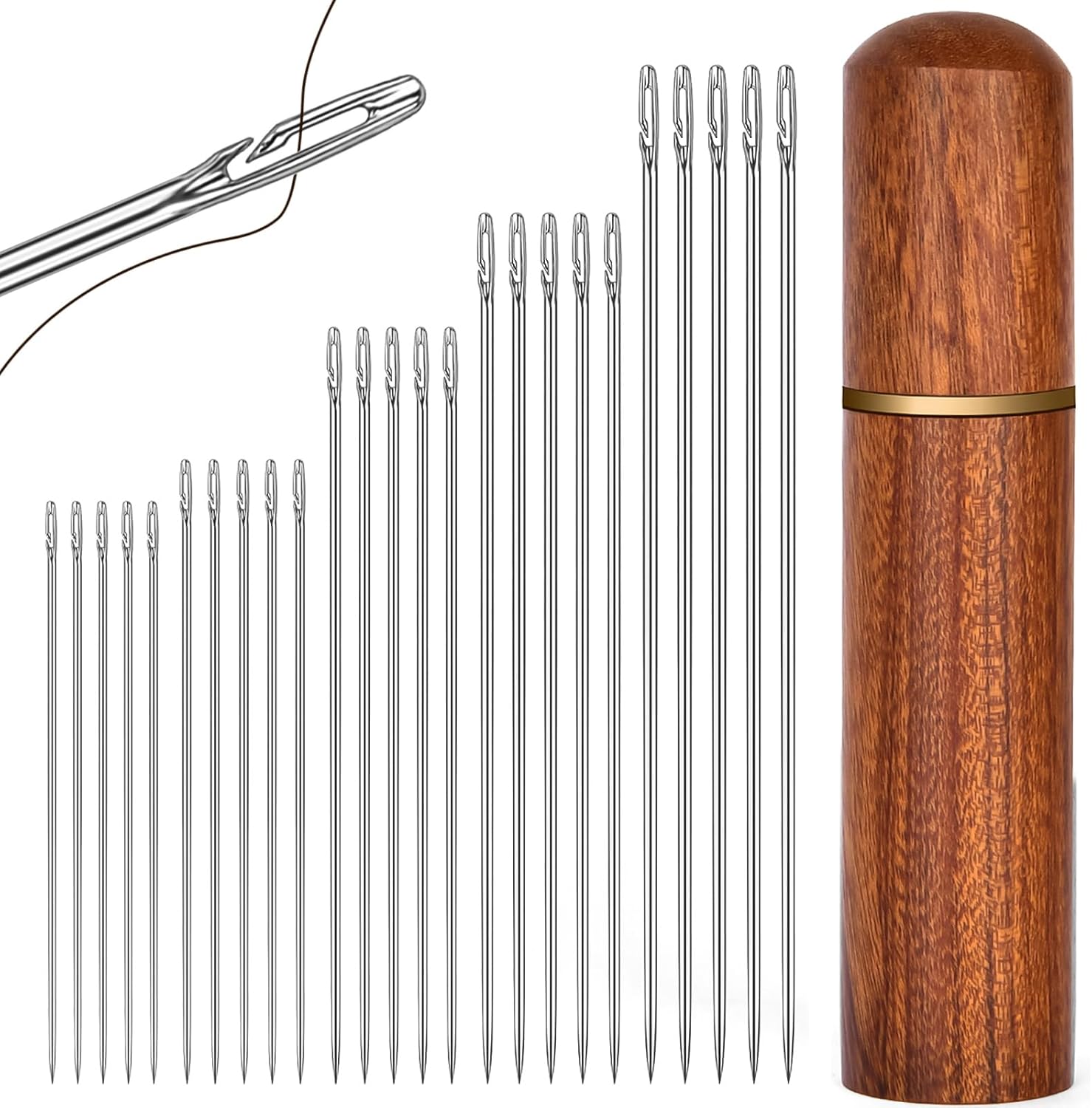 HOTUT selbstfädelnde Nadeln mit Holzdose