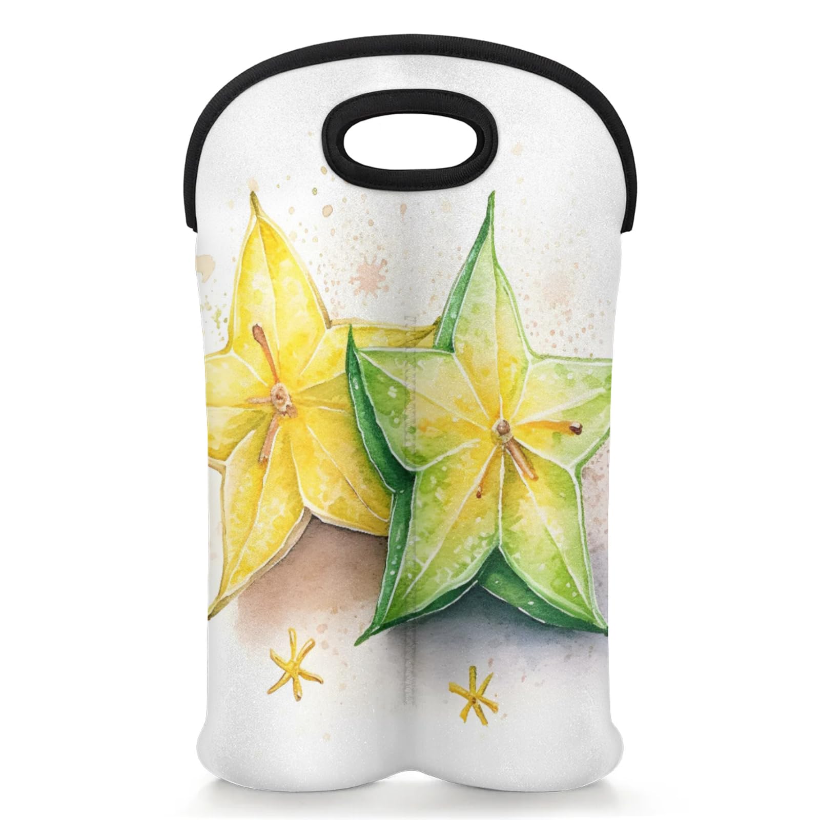 GzLeyigou 2 Bottles Carambola Wine Bag Sleeve Totes Star Fruit Neoprene Protective Wine Carrier Bag for Wine,Water, Champagne, Beer, Baby Bottles,Gift 14.5 x 10 Inches