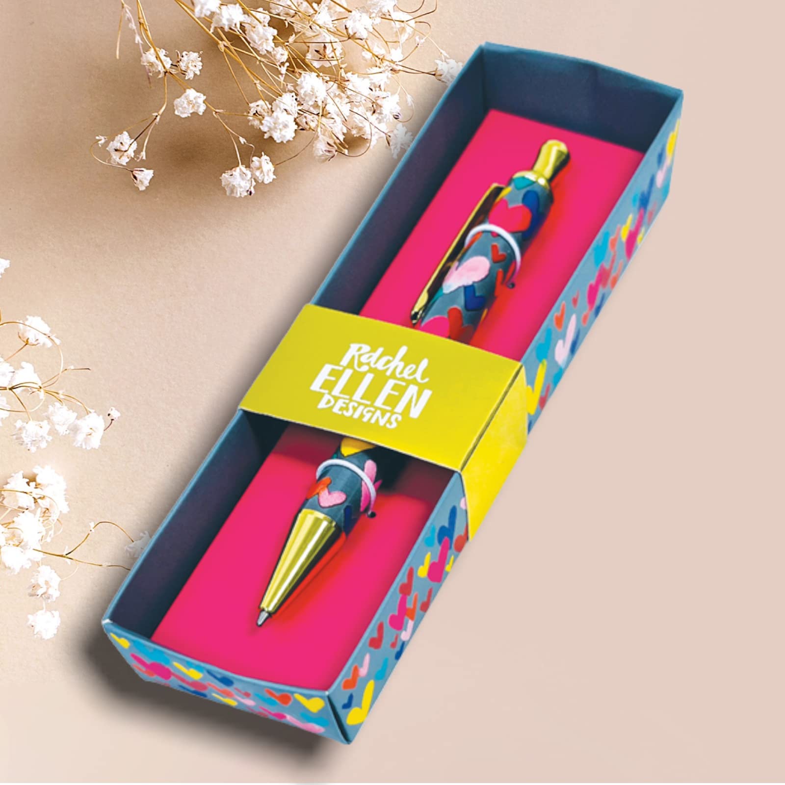 Rachel Ellen Boxed Retractable Ballpoint Pen - Black Ink (Colourful Hearts) BOXPEN12 - Image 3