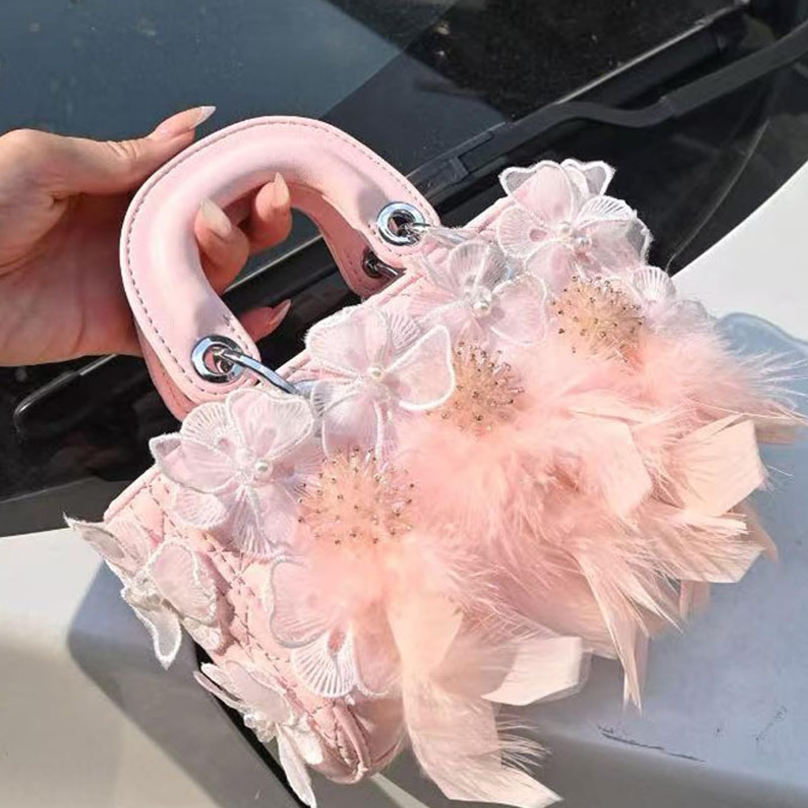 Bolso cruzado de encaje con plumas y cuentas, correa de hombro ajustable, bolso de mano de piel sintética para mujer, fiesta, citas, uso diario, bolsa cuadrada con correa ajustable