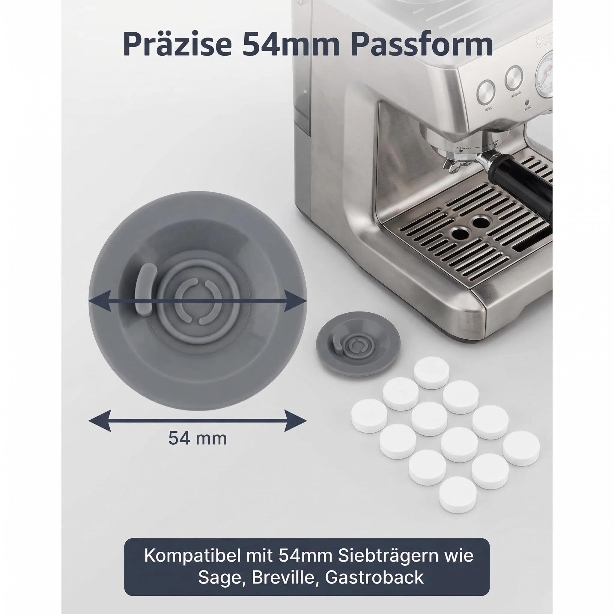 16 Reinigungspads für Kaffeemaschinen und 2 Reinigungsscheiben (54 mm Durchmesser), geeignet für Siebträger von Marken wie Ninja, Sage, Breville und Gastroback.
