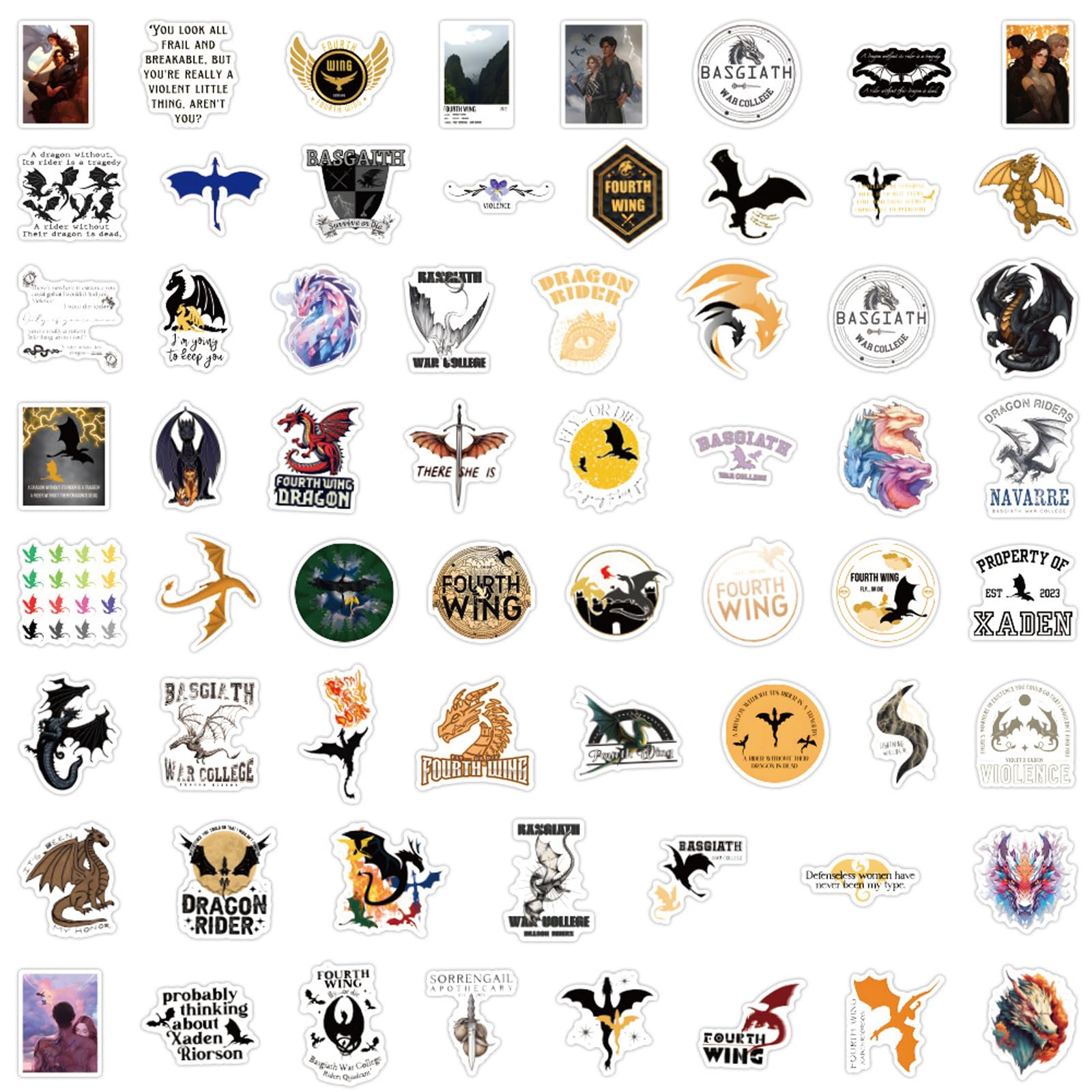 BDSHUNBF Set di 120 Adesivi Fourth Wing, Impermeabile, Adesivi del Drago, Dragon Stickers, per Skateboard, Laptop, Valigia, Bottiglie d'Acqua, Auto