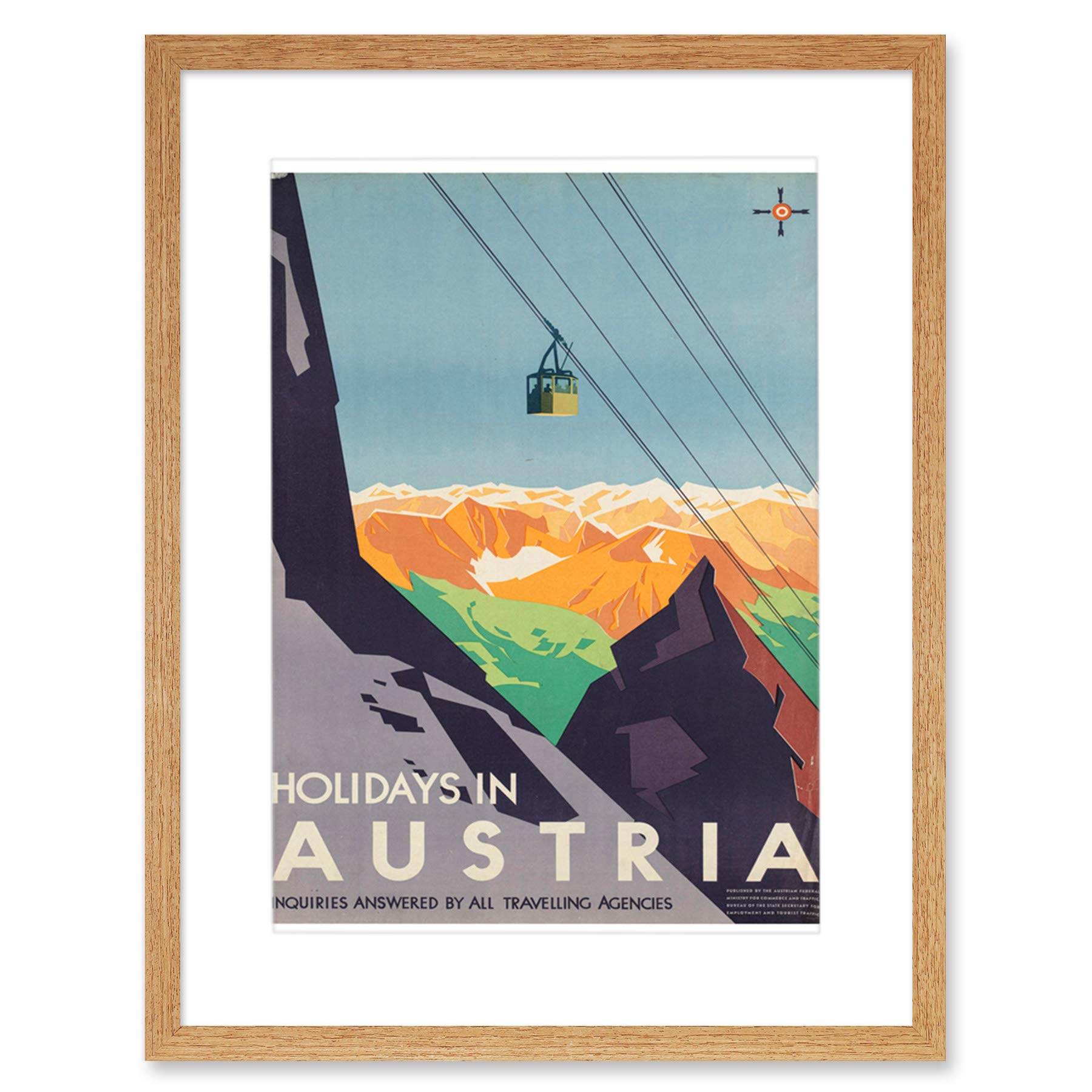 Wee Blue Coo Austria Travel Ski Lift Alpine Artwork Framed Wall Art Print 12X16 Inch