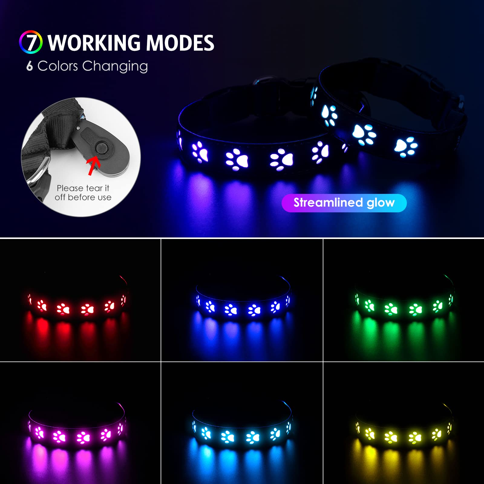 Świecąca obroża dla psa, ładowana przez USB obroża LED, wodoodporna obroża LED dla psa, 7 zmiany koloru, regulowana dla małych średnich i dużych psów (M)