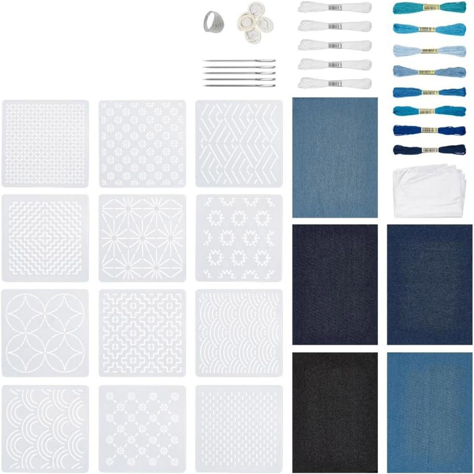 Shntig 45Pcs Sashiko Stitching Supplies Bundles with Nonslip Thimble and Multiple Color Yarn Handcraft Sashiko Materials