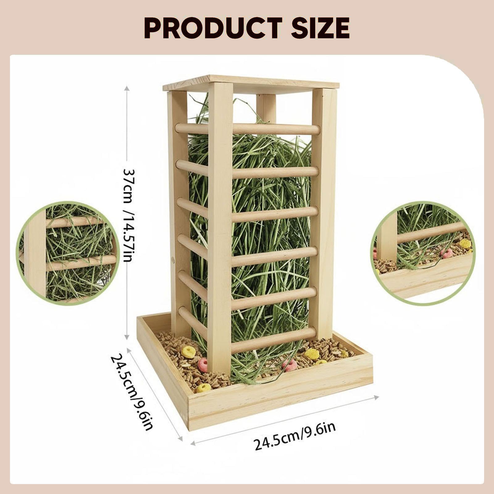 Dispensador De Heno para Roedores Pequeños | madera natural, para jaula o recinto, fácil instalación