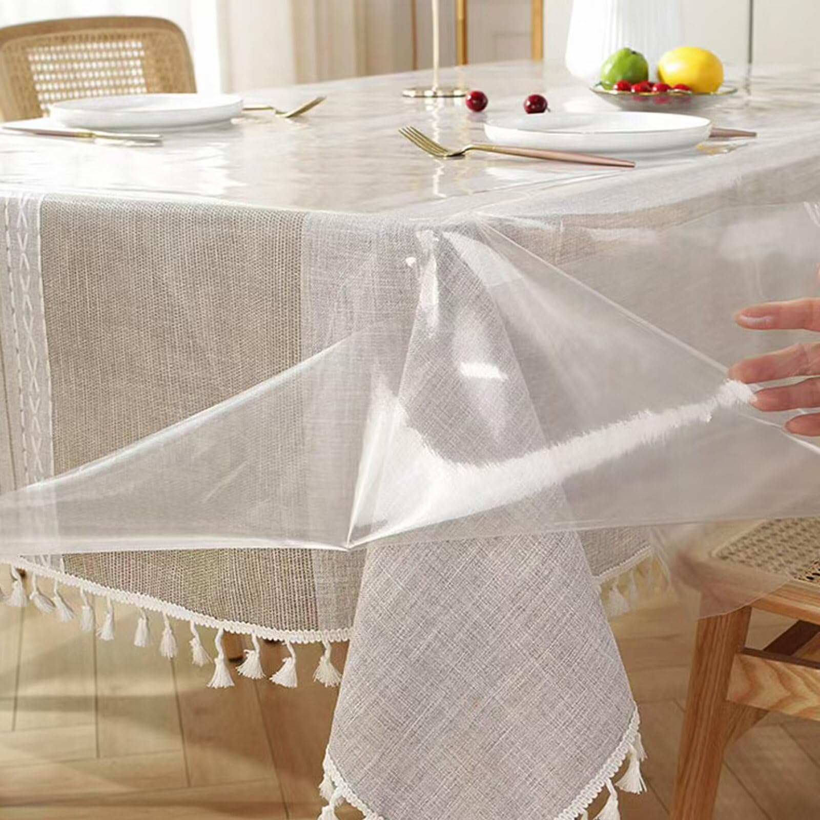 140x220cm Tovaglia Trasparente Plastificata, Tovaglia Antimacchia, Pellicola Trasparente per Tavolo, Tovaglia PVC Lavabile, Proteggi Tavolo Trasparente, Copri Tavolo Cucina