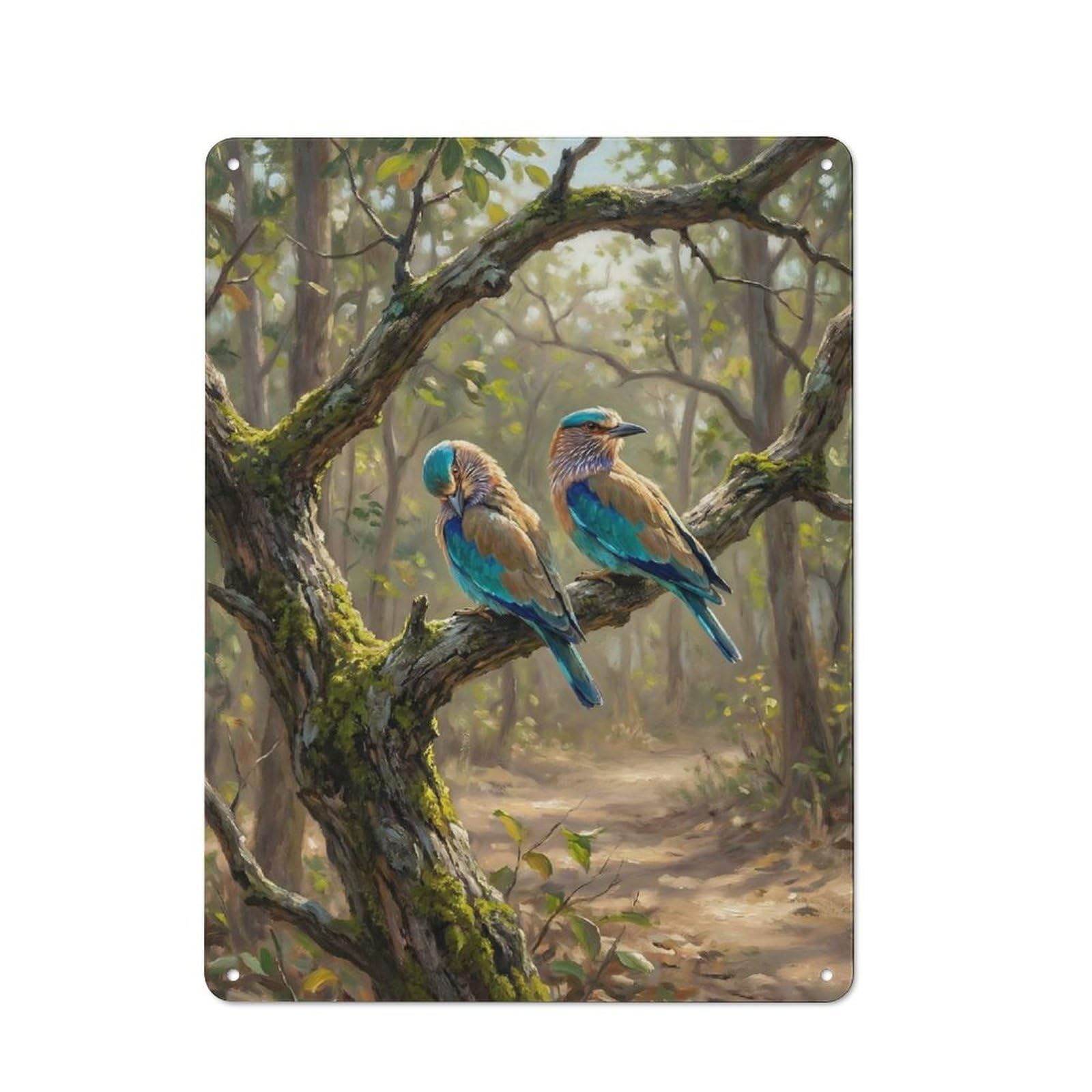 Junmoney Style-18 Two Birds On A Mossy Branch Vintage Metal Plaque 40X30cm For Hobby Room Or Studio, Suited To Hobby Room Decor Fans