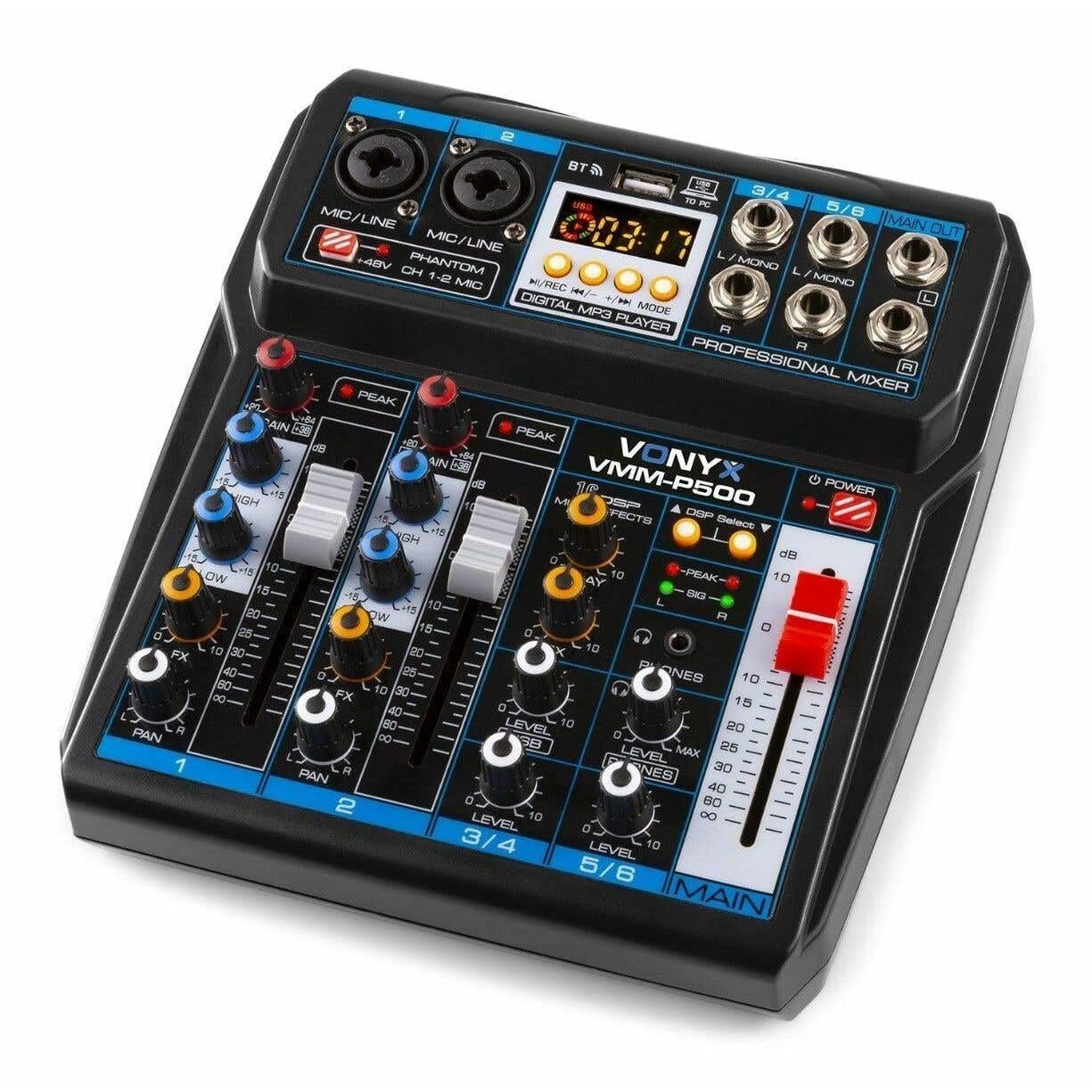 Vonyx Podcast-Starterkit mit USB-Mischpult mit Bluetooth, CMS400B Studiomikrofon, verstellbarem Mikrofonarm und Shockmount.