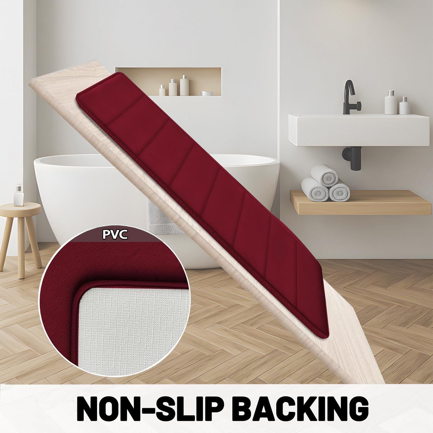 Memory Foam Bathroom Rugs Sets 2 Piece, Extra Soft Absorbent Quick Dry Bath Mat Set, with U-Shaped Toilet Rug, Machine Washable Non Slip Bath Rugs for Bathroom, Shower and Tub, Burgundy - Image 5