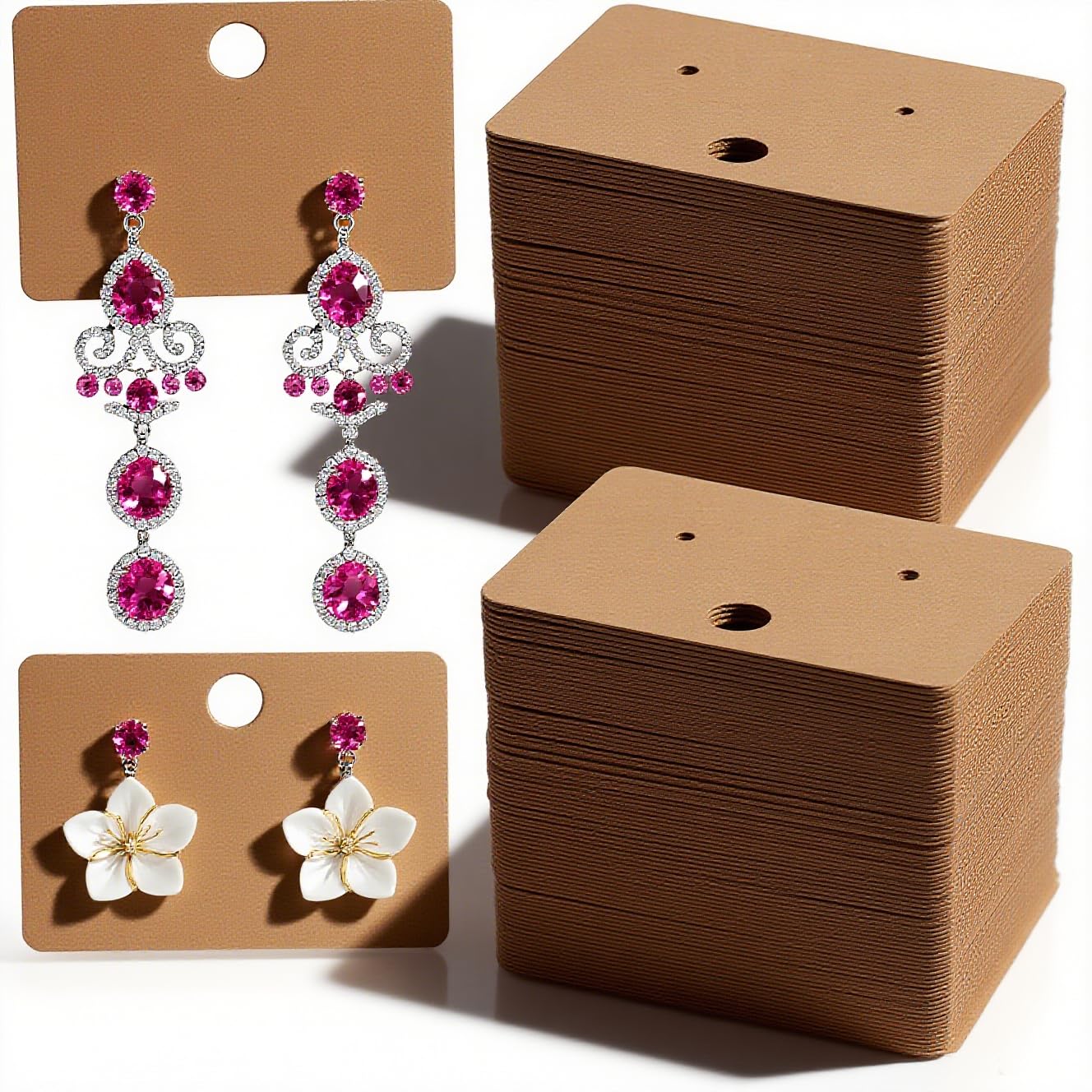 200 Pcs Earring Display Cards - 4.5X3.2cm Kraft Paper Earring Cards Holder Tags Hanging Earrings Card for Earrings Jewelry Display Ear Studs
