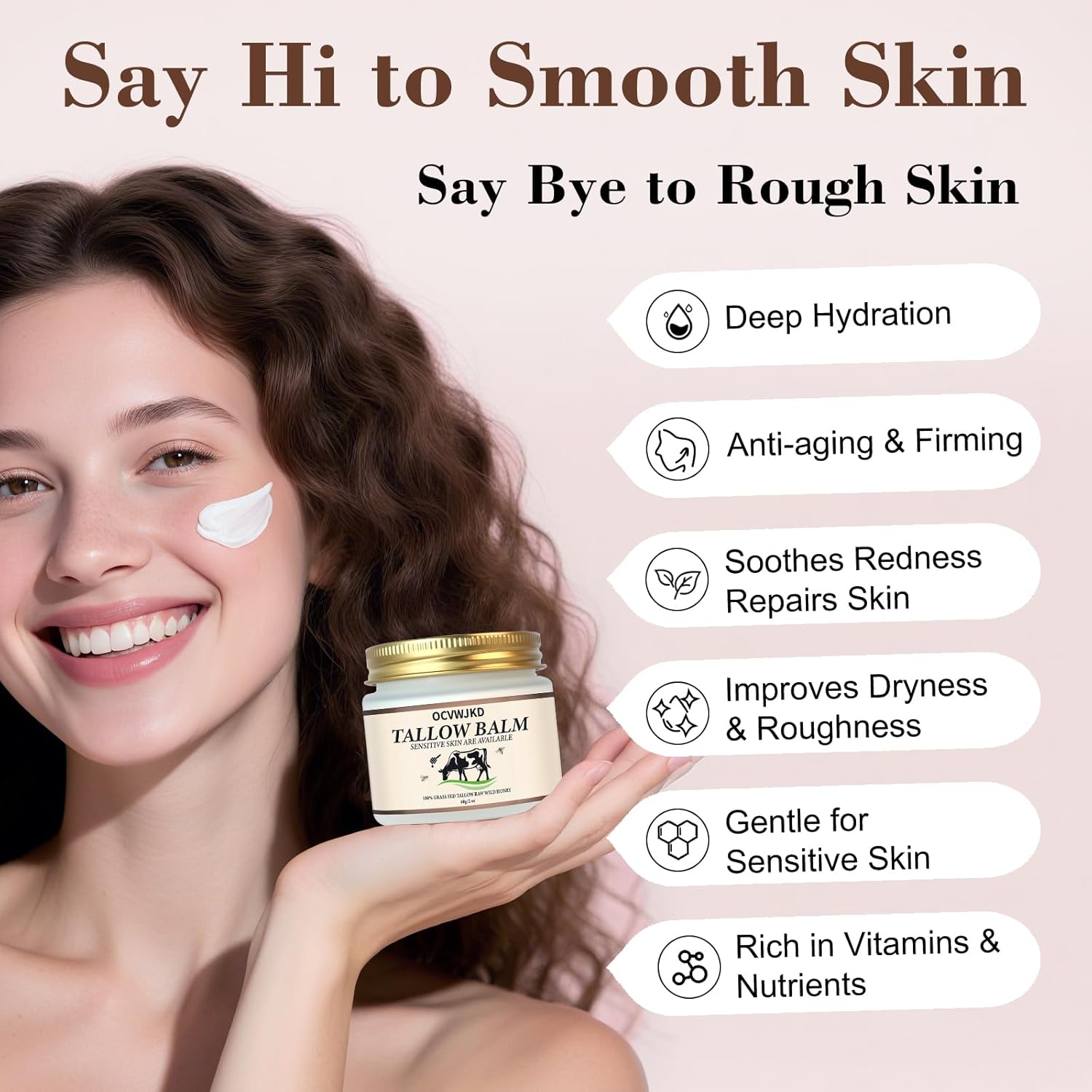 Beef Tallow & Honey Balm, Beef Tallow for Skin, 3 Packs All-Natural Moisturizer Hydrates and Nourishes the Skin, Grass-Fed Beef Tallow & Raw Wild Honey Blend, Body & Face Moisturizer (6 Oz)