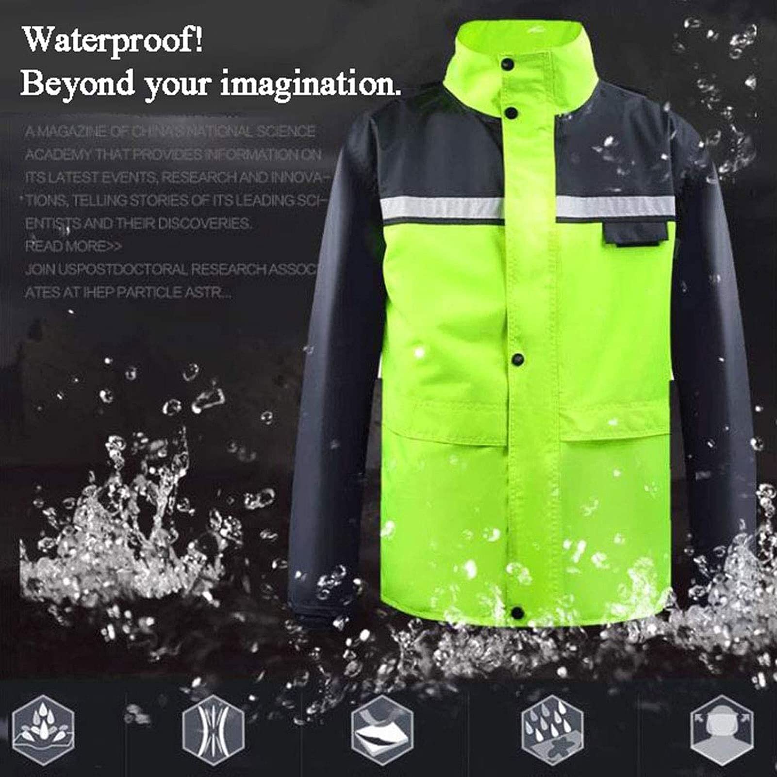 Manteau de pluie imperméable et pantalon de pluie - Veste légère et respirante - Coupe-vent à capuche - Pour adultes - Réfléchissant - Pour activités de plein air - Jaune - XXX-Large
