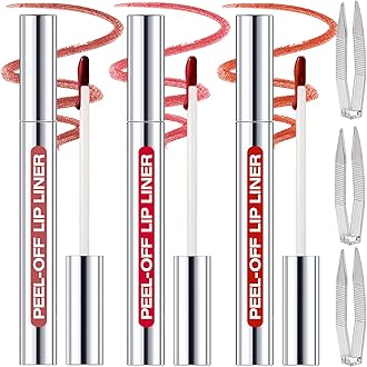 3 Colors Peel Off Lip Liner Stain with Tweezer K, Long Lasting Waterproof Lip Tint Stains Makeup Set with Matte Finish for Women, Natural Look, Easy to Use, for All Skin Types (#3,6,7)