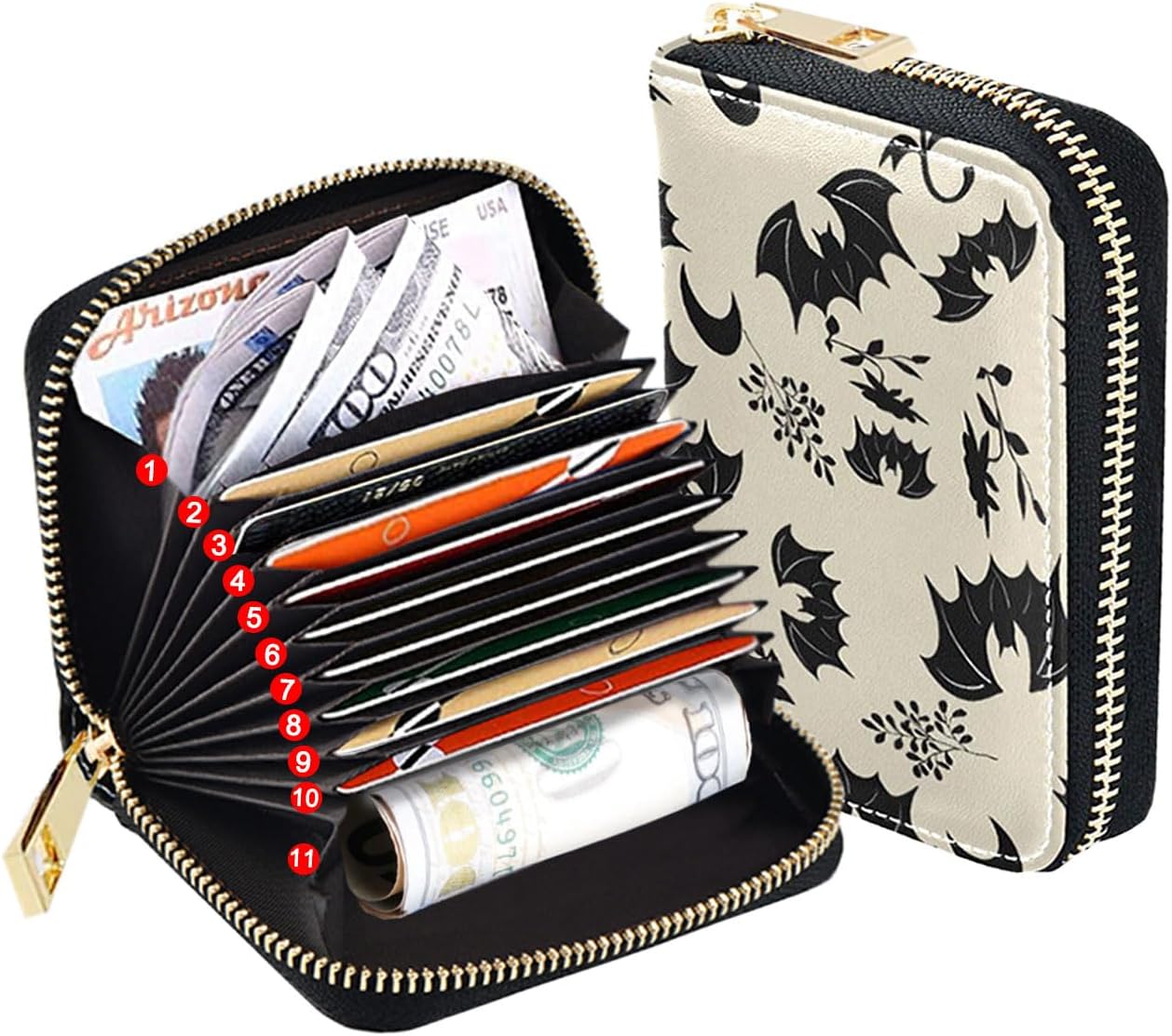 Goth Bat Moon Credit Card Holder for Women Rfid Blocking Faux Leather Card Wallet Small Wallets With 9 Card Slots - Image 2