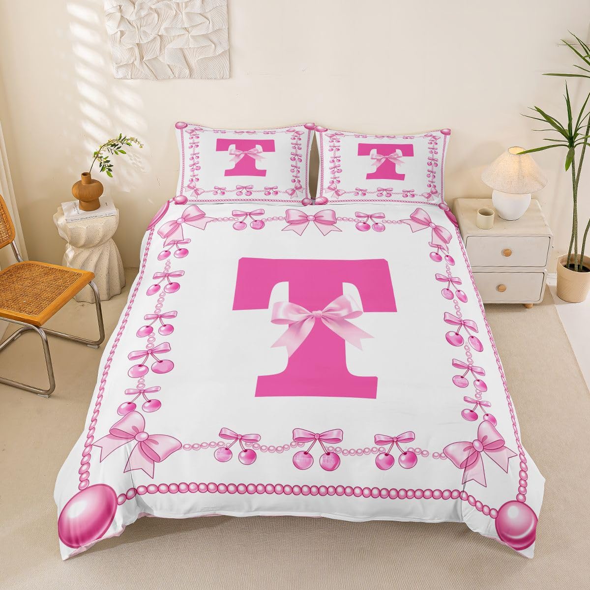 Parure de Lit 200x200 Rose Nœud Papillon Cerise Dessin Animé