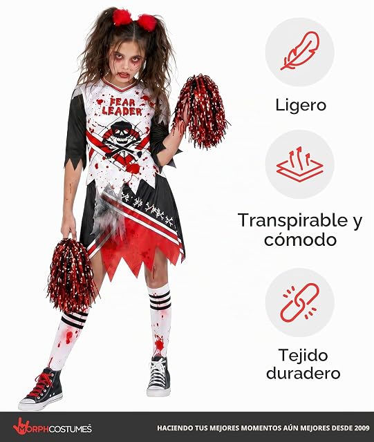 Foto 7 de 7 de Morph Disfraz Animadora Zombie Niña, Disfraz Halloween Niña, XL