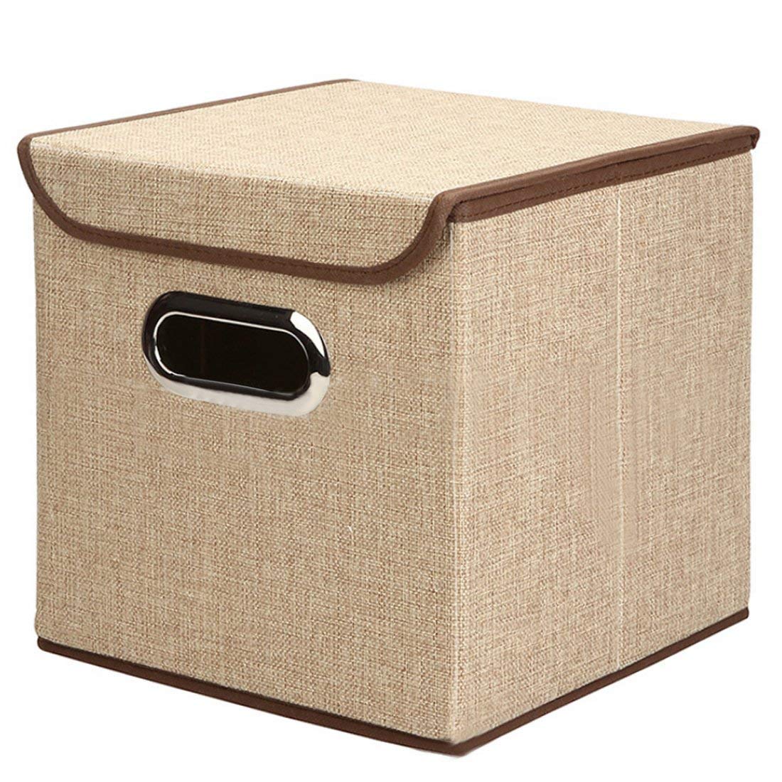 DR Mall Square Foldable Storage Box with Lid | Ideal for Toys, Books, Shoes & Other Home Sundries Non-Woven Cotton 25 x 25 x 25 cm