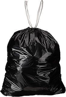 AmazonCommercial 39 Gallon Drawstring Lawn and Leaf Trash Bags 33" x 43" - 1.1 MIL Black Commercial Garbage Bags - 50 Count