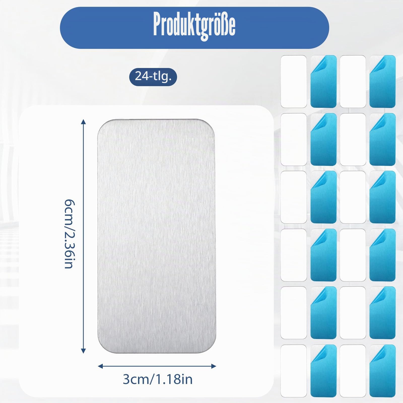 Metallplättchen Selbstklebend 24 Stück, 6 x 3 cm Magnet Klebepads, Rechteckige Metallplatten mit Kleberückseite für Magnete auf Nicht-Stahl-Lüftungen & DIY Kreativprojekte