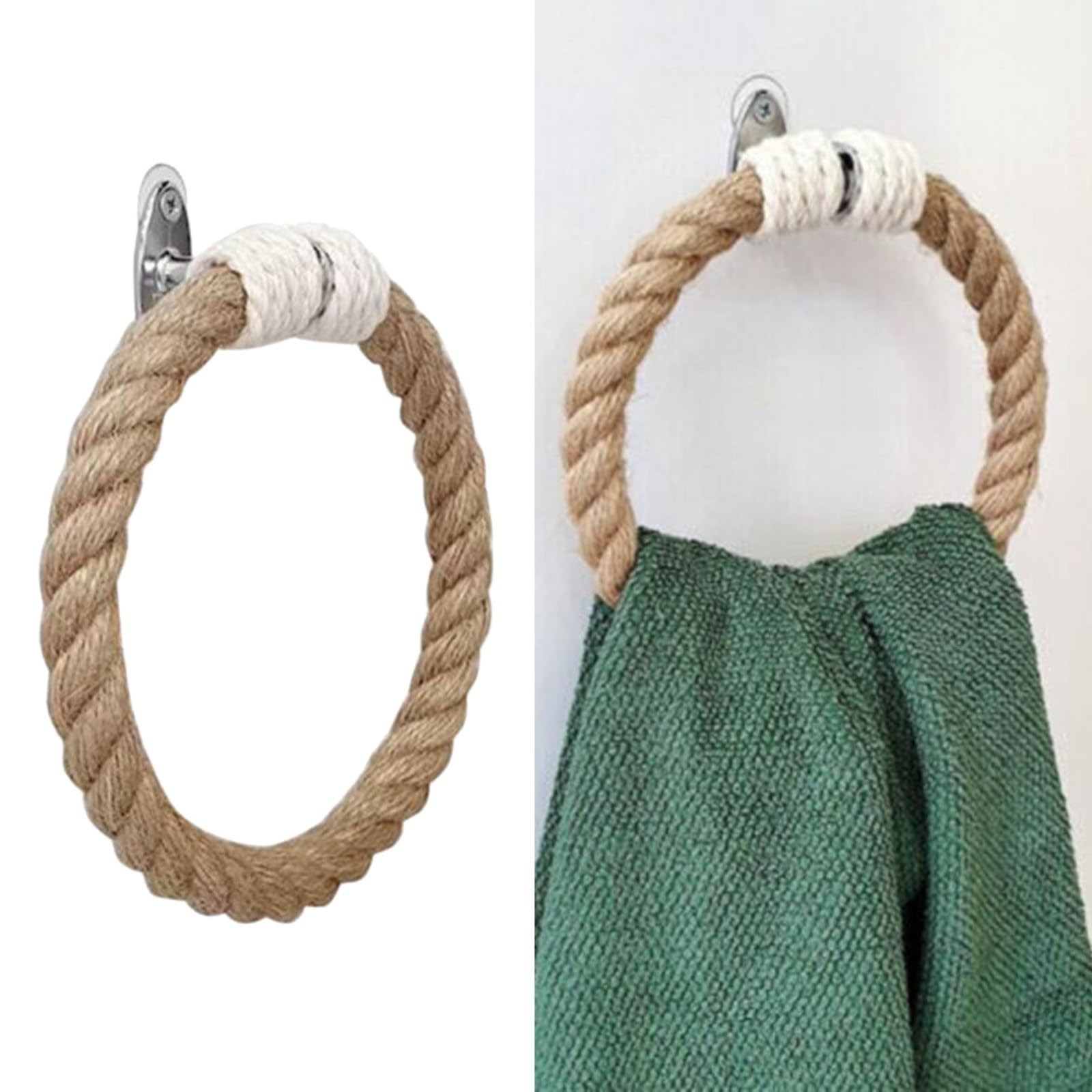 Toallero rústico con cuentas de madera de granja, soporte para toallas de mano para baño, cocina, perchero con gancho de cuerda de cáñamo, decoración del hogar