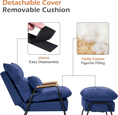 Miniatura 59 de MCombo Silla reclinable Accent con otomana, sillón moderno de tela de lino, sofá cama tapizado para sala de estar y dormitorio, espacio pequeño 4055