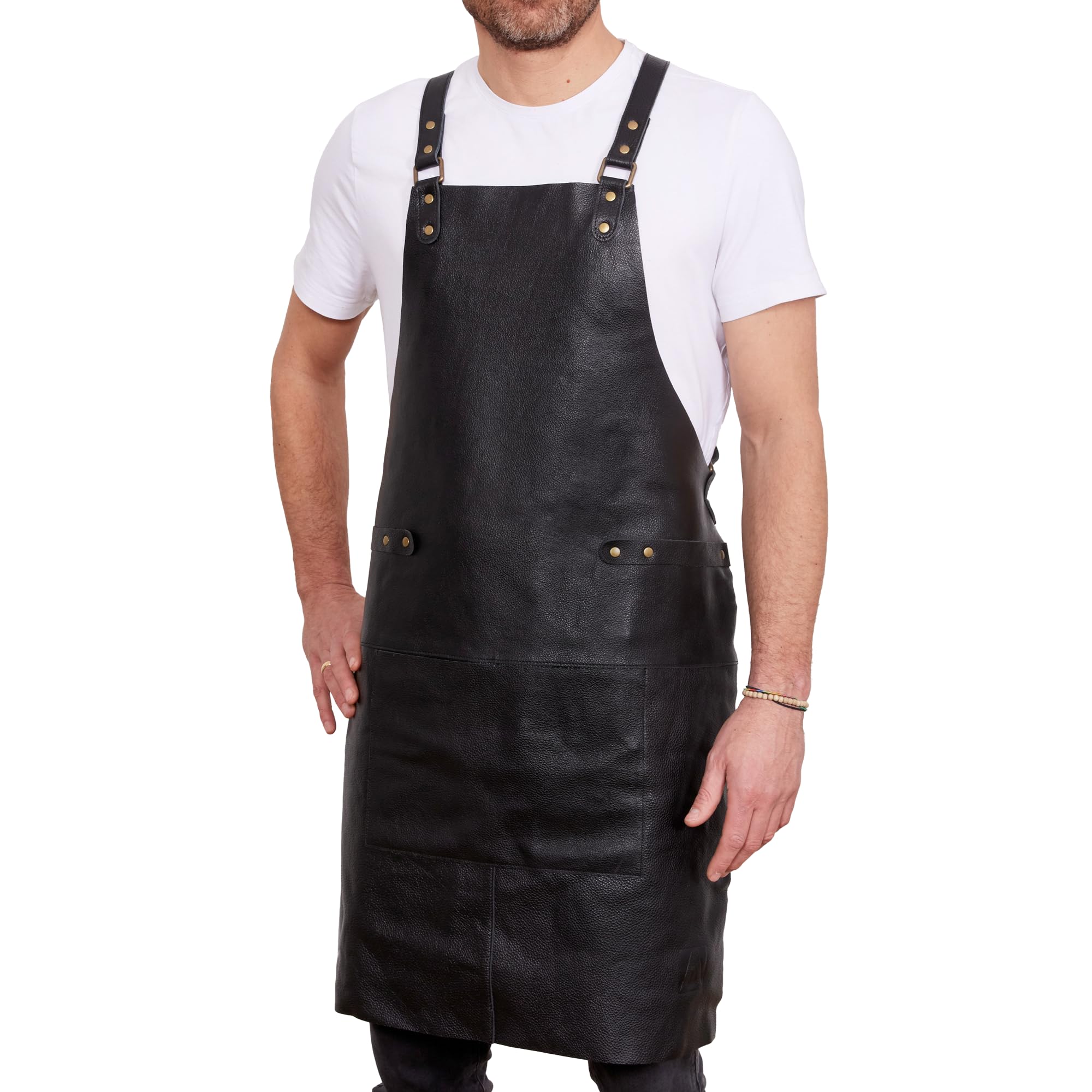 REDSALT® Fartuch skórzany klasy premium, 100% skóra bydlęca, 84 x 62 cm, crossback, profesjonalny fartuch do grillowania, fartuch roboczy, kuchnia, gastronomia, bar, barista | fartuch kuchenny,