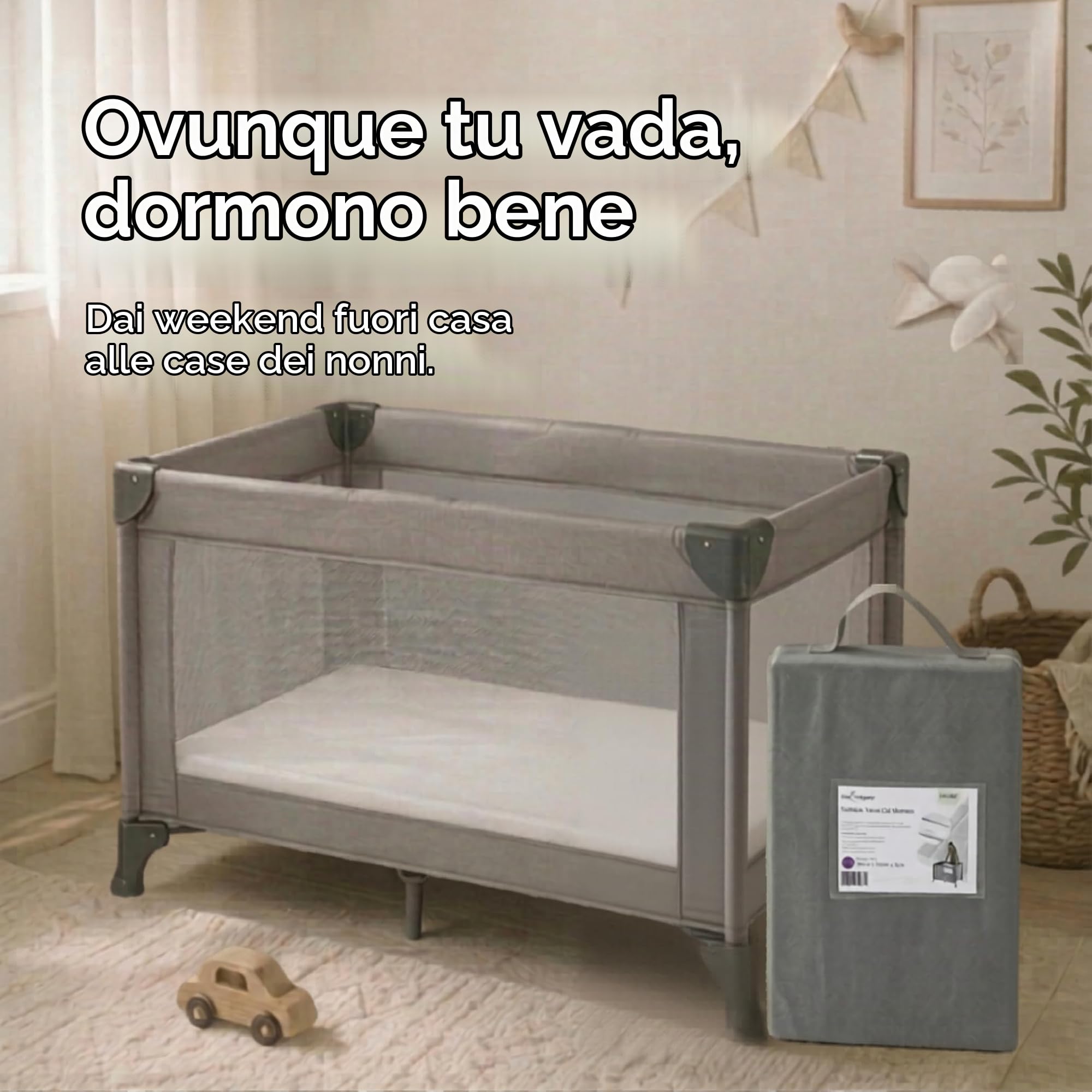 Baby Elegance Materasso per lettino da viaggio, 70 x 100 x 3 cm, design pieghevole in fibra ecologica, fodera, borsa per il trasporto, costruzione traspirante, nucleo di supporto