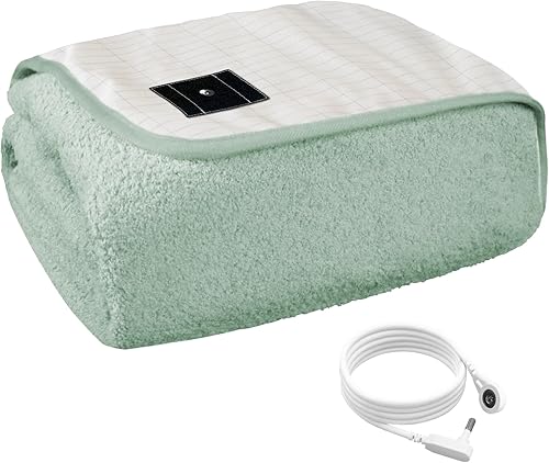 Manta conductora de fibra plateada con conexión a tierra, forro polar suave y acogedor, incluye cable de conexión a tierra (azul, 50 x 60 pulgadas)